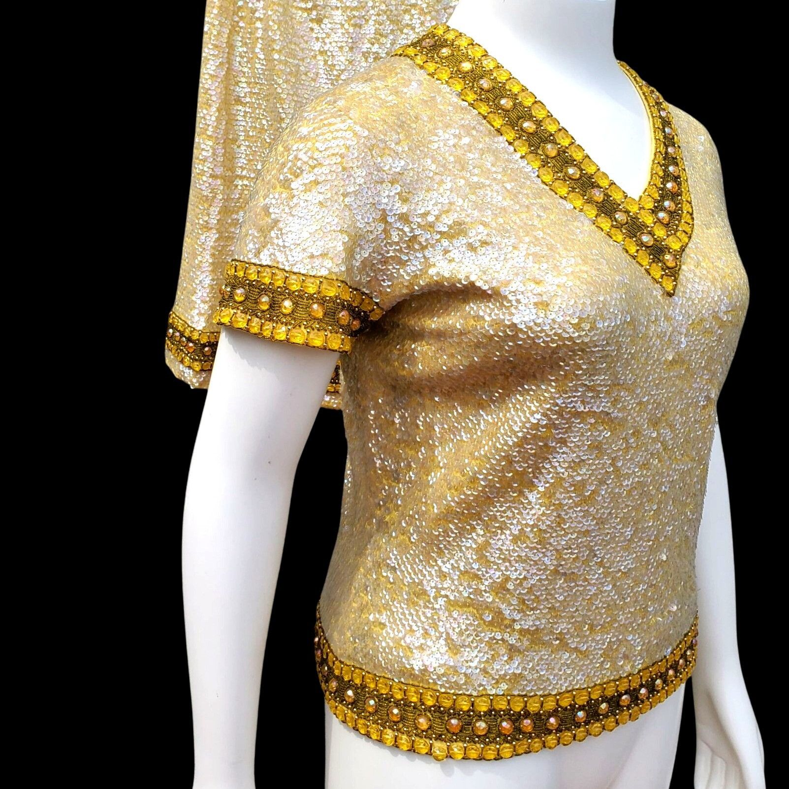 Vintage 60s Sequin Beaded Yellow Skirt Set XL NWT Cleopatra Movie In Size XL / US 12-14 / IT 48-50 - 7 Thumbnail
