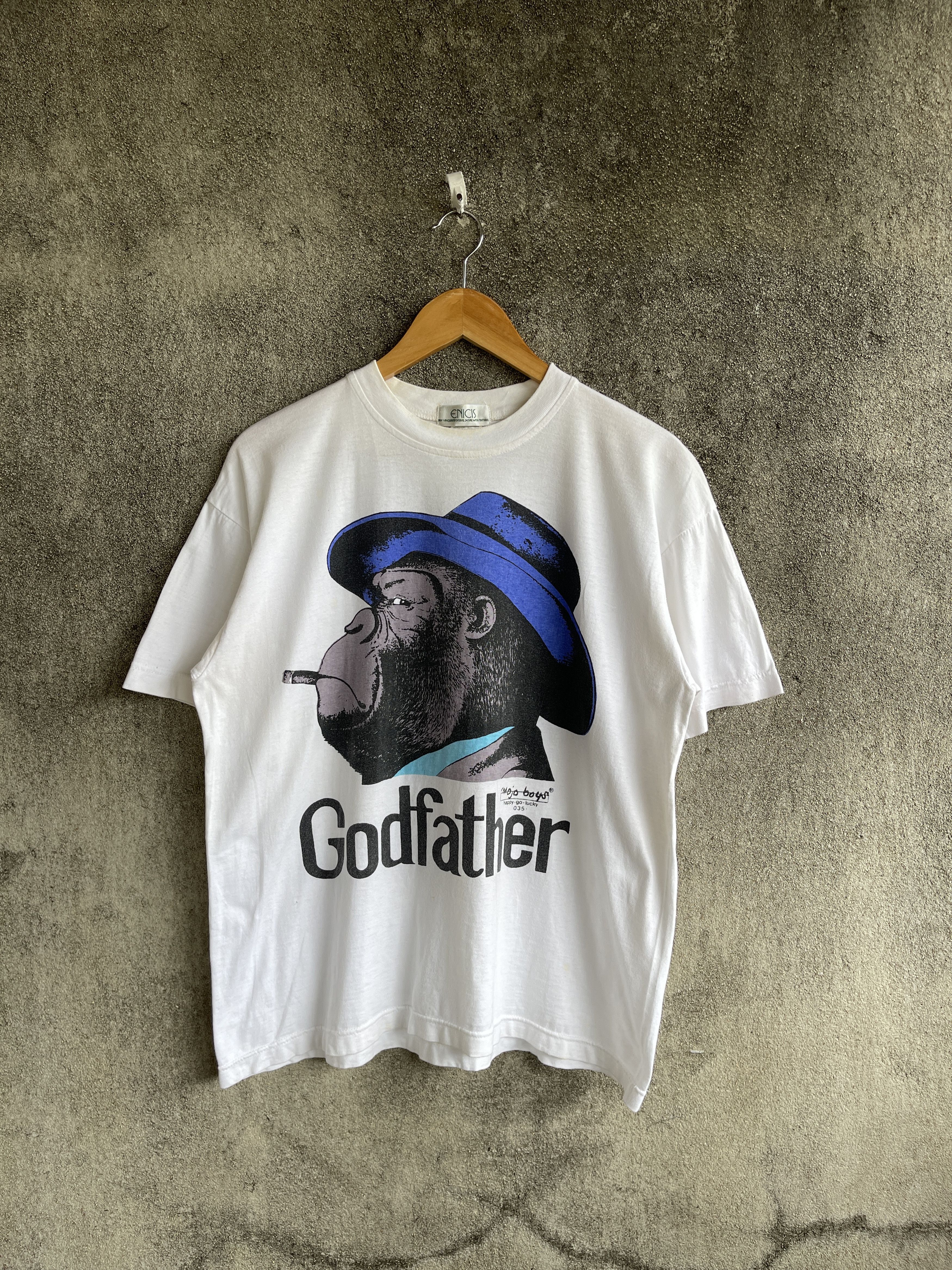 image of Movie x The God Father Vintage’90Sthe God Fatherbig Print Tshirt Parody in White (Size Medium)