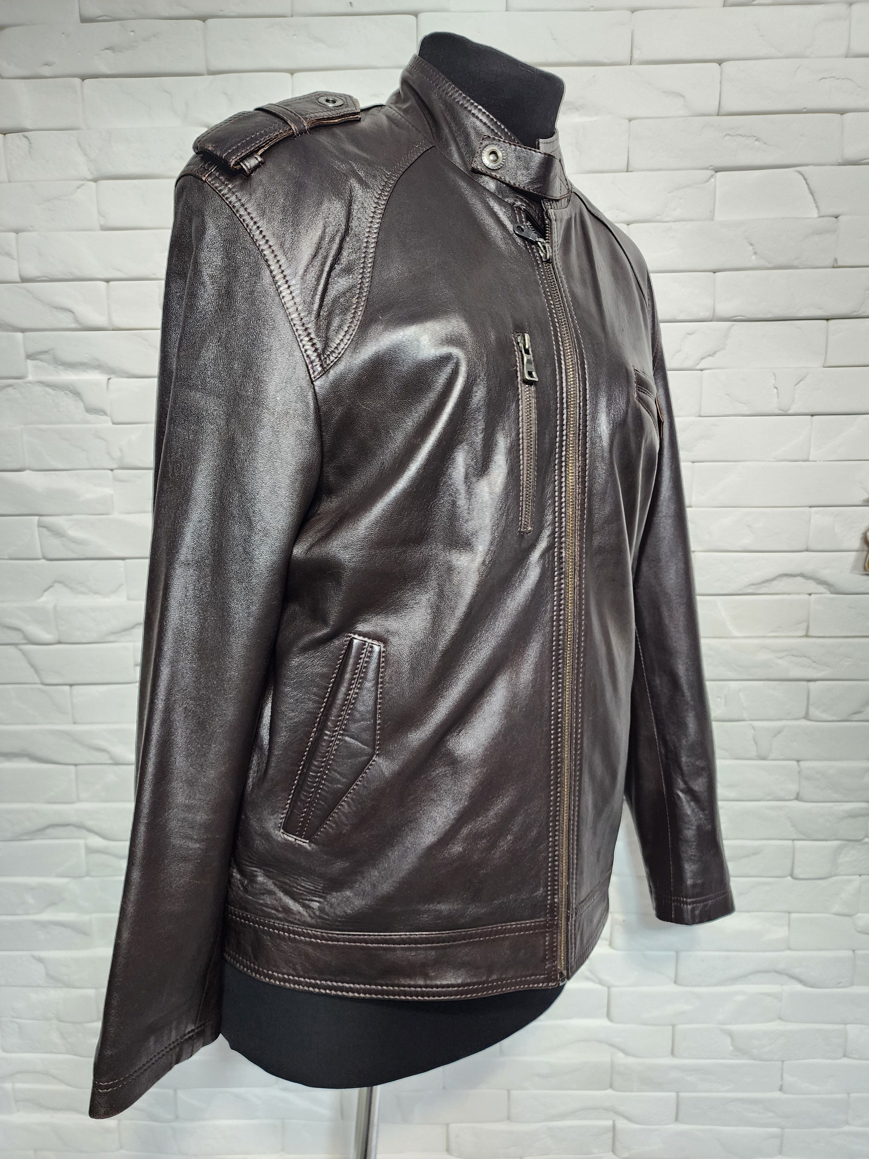 Uniqlo Brown Leather Jacket: Men's Sport Coat Size US L / EU 52-54 / 3 - 3 Thumbnail