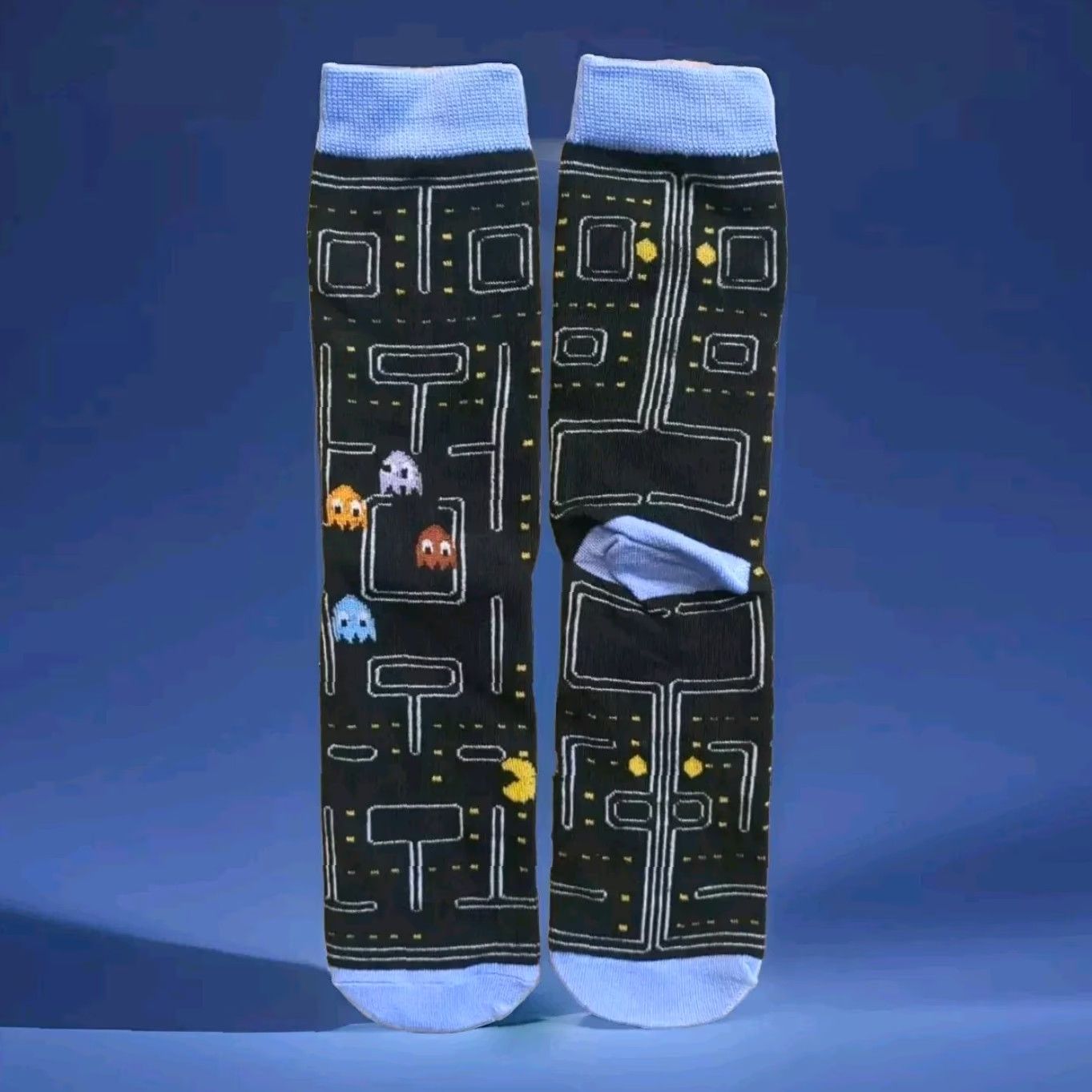 Vintage VINTAGE Pac-Man Socks - Black - One Size - Over the Calf - Cotton Blend - Full Toe - Polka Dot - Novelty - Pac Man - Men Size ONE SIZE - 2 Thumbnail