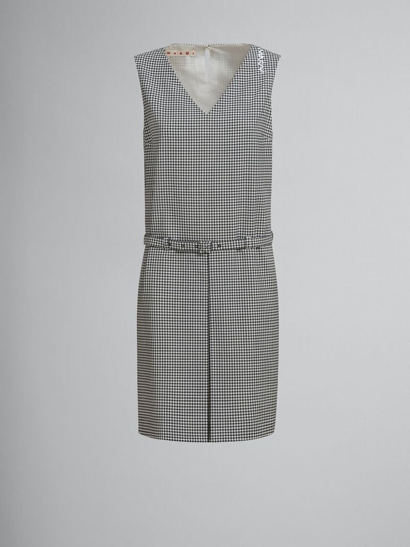 Marni o1f1d3z0326 Wool Blend Check Dress in White/Black Size M / US 6-8 / IT 42-44 - 1 Thumbnail