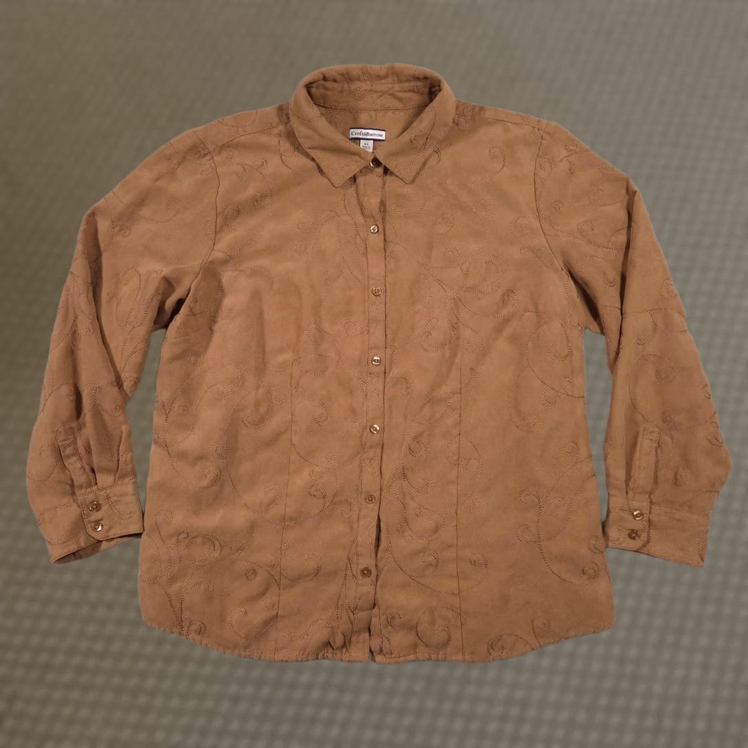 Croft & Barrow Croft & Barrow Shirt Womens XL Brown Paisley Embroidered Button Front Top Size XL / US 12-14 / IT 48-50 - 1 Thumbnail