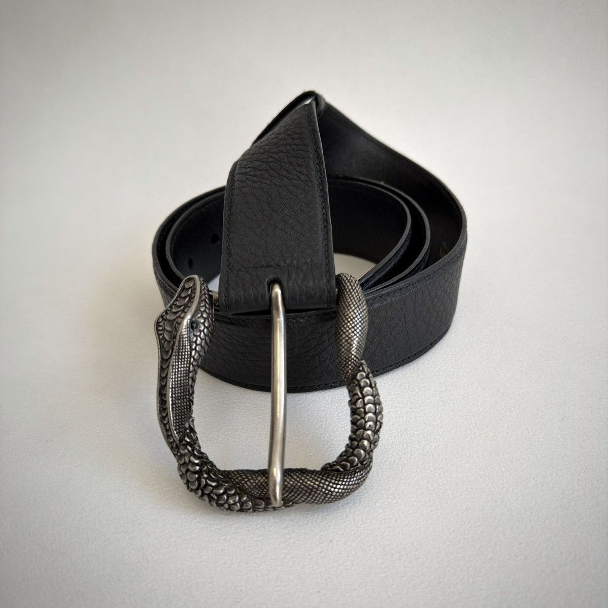 Prada Black Leather Metal ‘Serpent Buckle’ Belt Size ONE SIZE - 7 Thumbnail