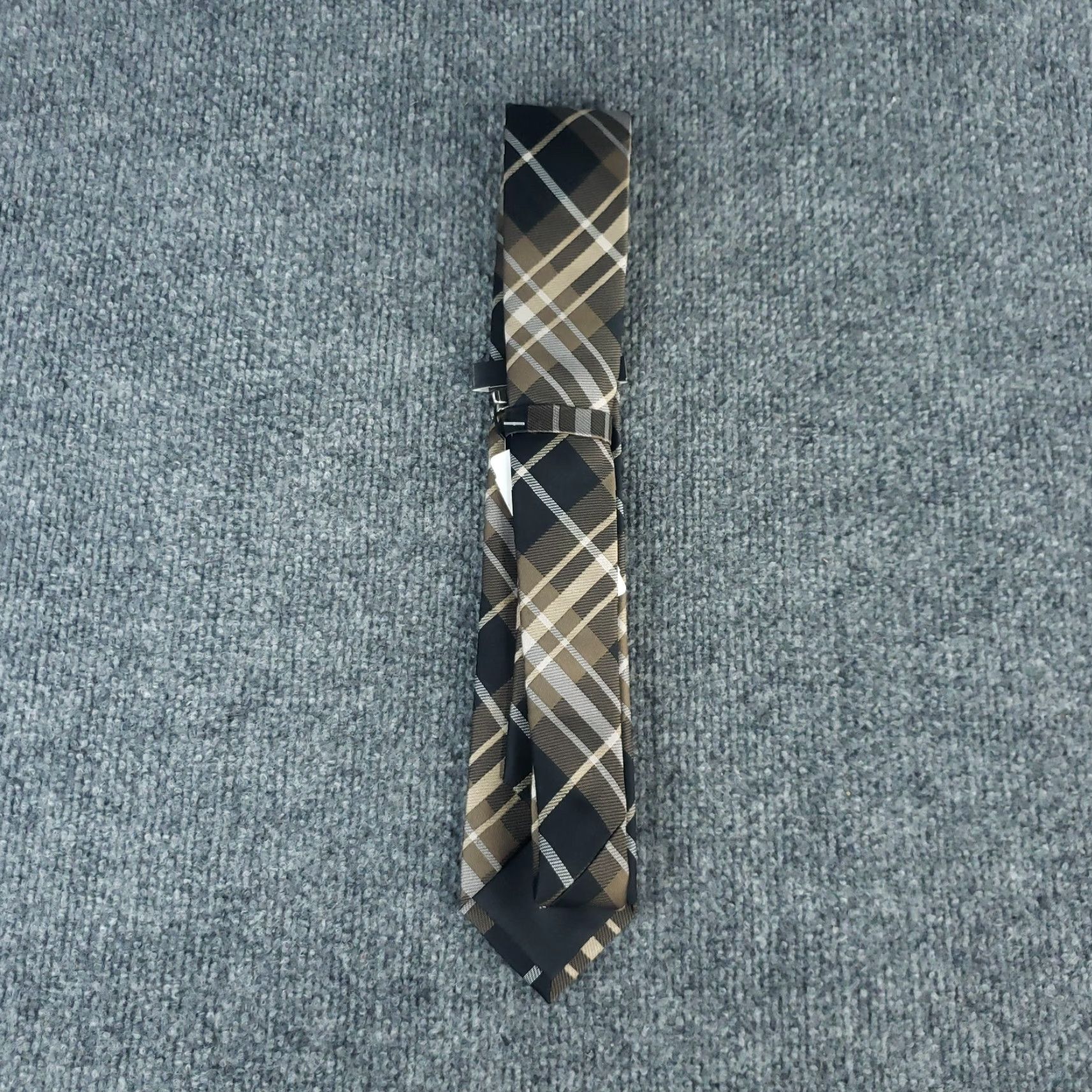 Vintage Little Black Tie Dress Tie Brown Plaid 58 x 2.5 Skinny Slim Wedding New Black Brown Plaid Tie Vintage No Size ONE SIZE - 5 Thumbnail
