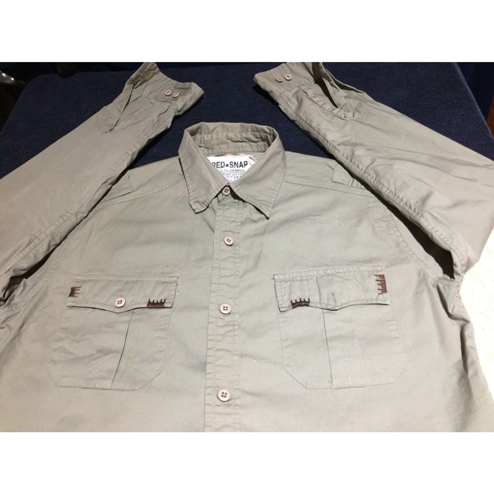 Vintage Red Snap Beige Military Style Button-Up Shirt Large Mens Size US L / EU 52-54 / 3 - 2 Thumbnail