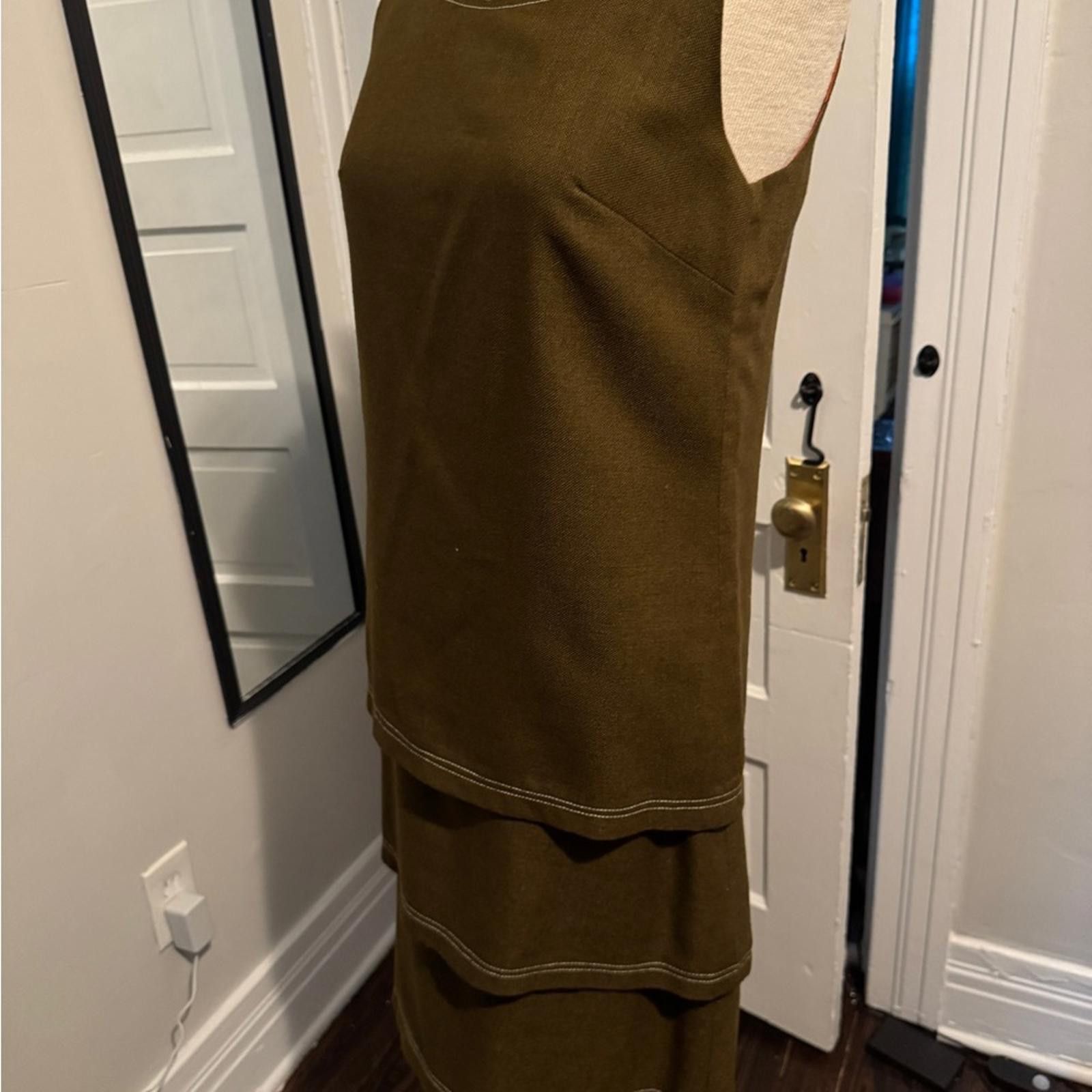 Designer True Vintage Olive Green Tiered Ruffled Midi Dress Size M / US 6-8 / IT 42-44 - 3 Thumbnail