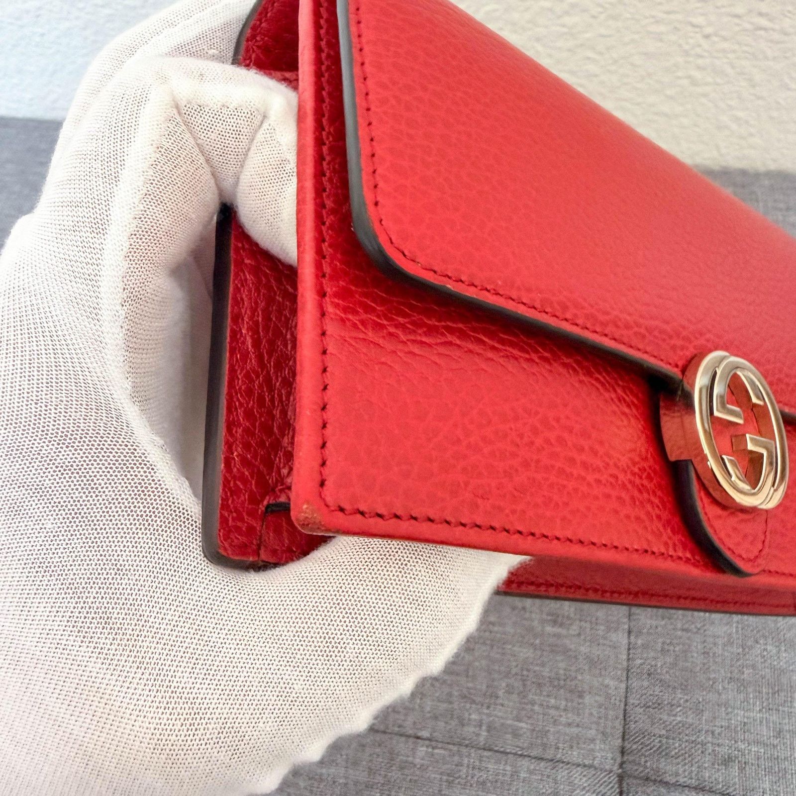 Gucci Gucci Red Leather Interlocking G Chain Bag Size ONE SIZE - 13 Thumbnail