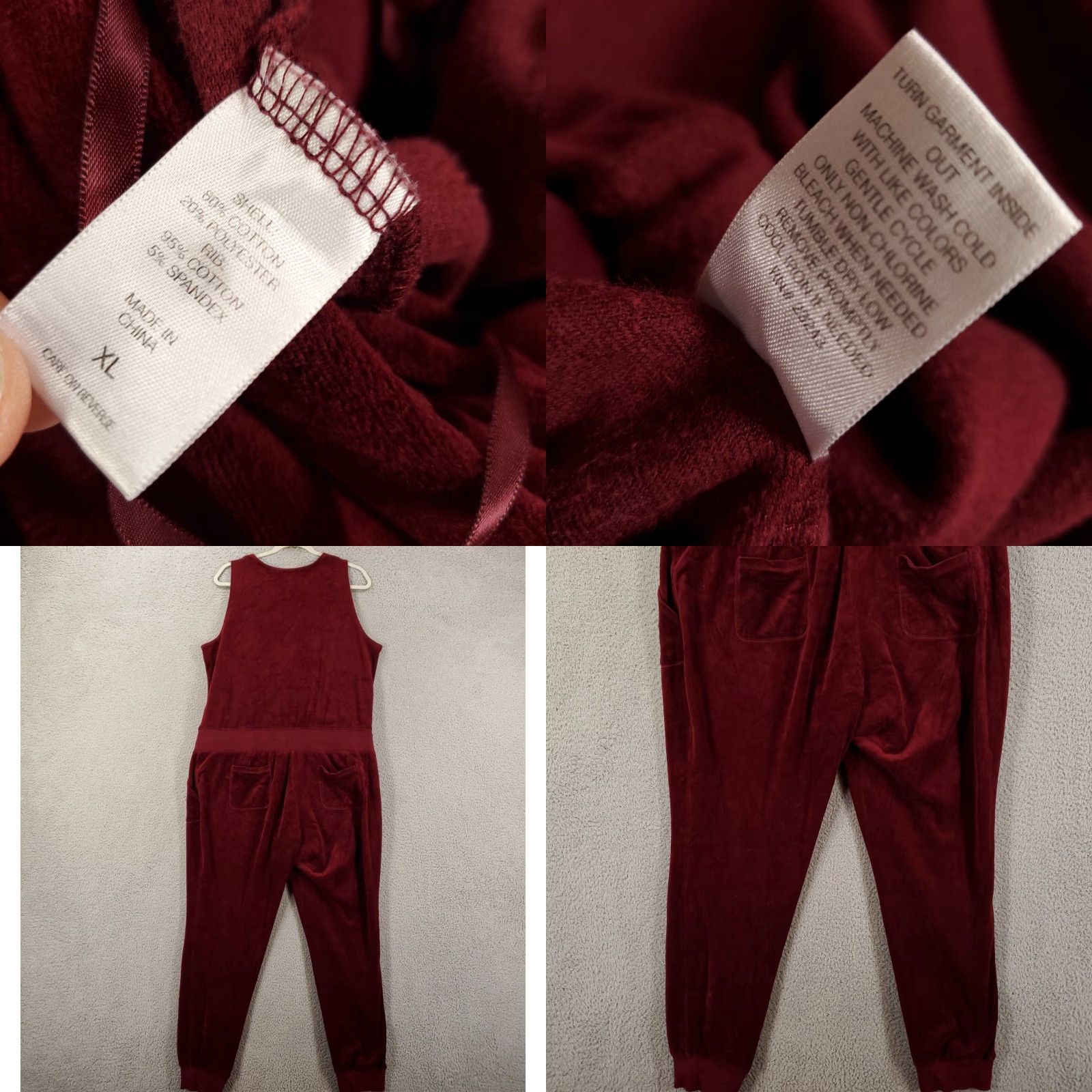 Vintage Womens Velour Jumpsuit Size XL Burgandy Drawstring Waist Romper Criss Cross Size 40" / US 18 - 8 Thumbnail