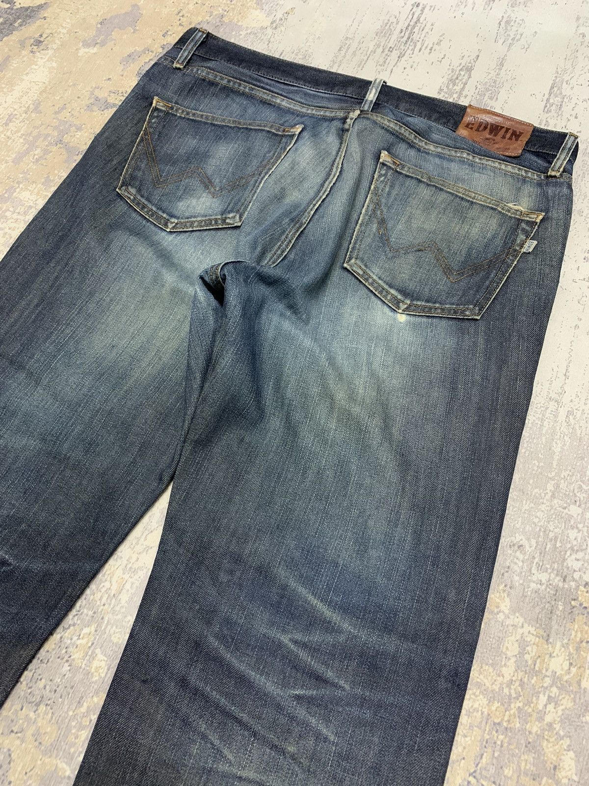 Japanese Brand Edwin 505 Distressed Mud Wash Denim Jeans Size US 37 - 12 Thumbnail