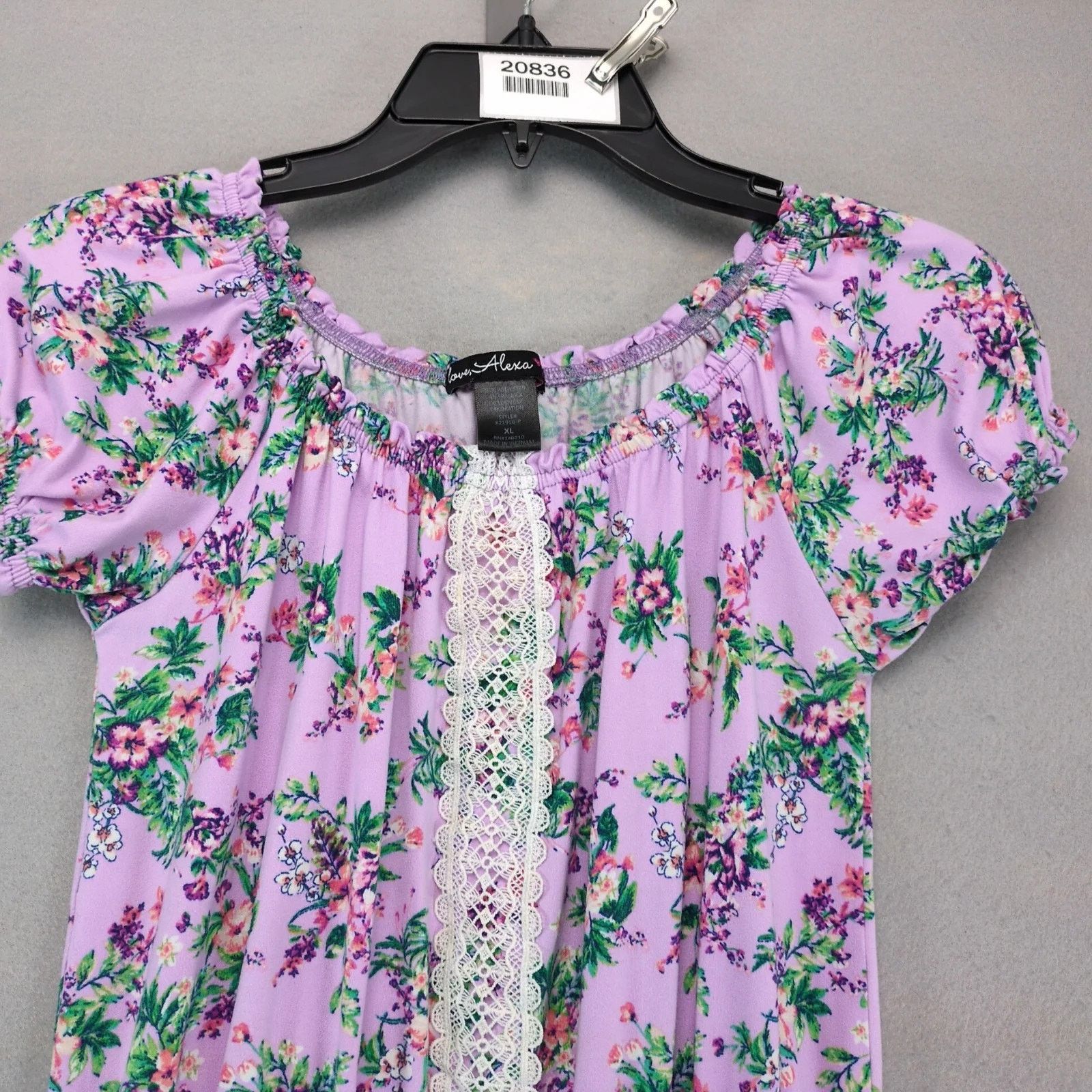 Other Love, Alexa Purple Floral Midi Dress XL Stretch Puff Sleeve Size XL / US 12-14 / IT 48-50 - 10 Thumbnail