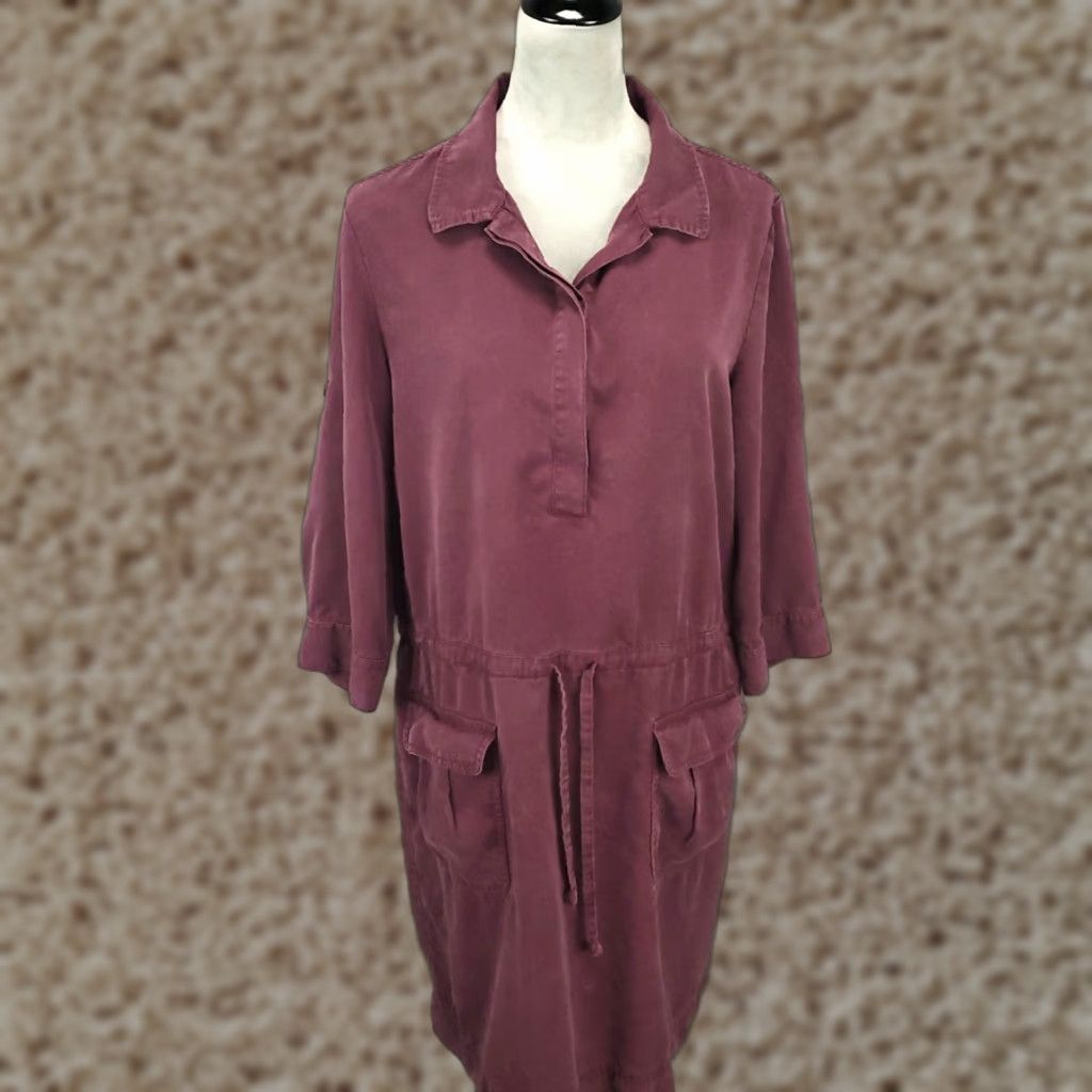 J. Jill J Jill Dress Womens Shift Knee Length Pockets Tie Drawstring Waist Maroon Red Regular L Large Polyester Lyocell Size L / US 10 / IT 46 - 1 Thumbnail