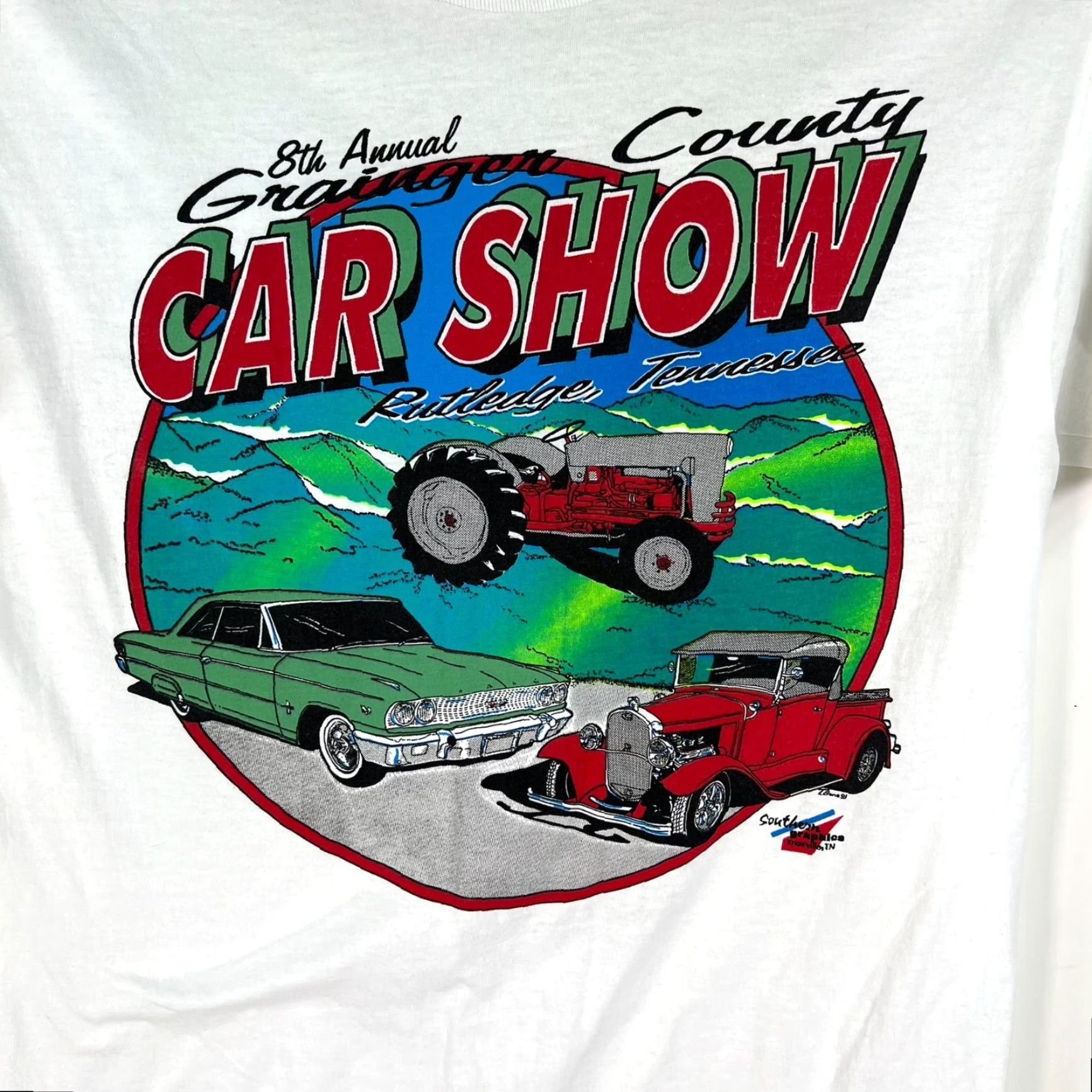 Vintage Southern Graphics Grainger Car Show T-Shirt Mens Size L White 8th Annual Rutledge TN Cars Heart Size US L / EU 52-54 / 3 - 2 Thumbnail