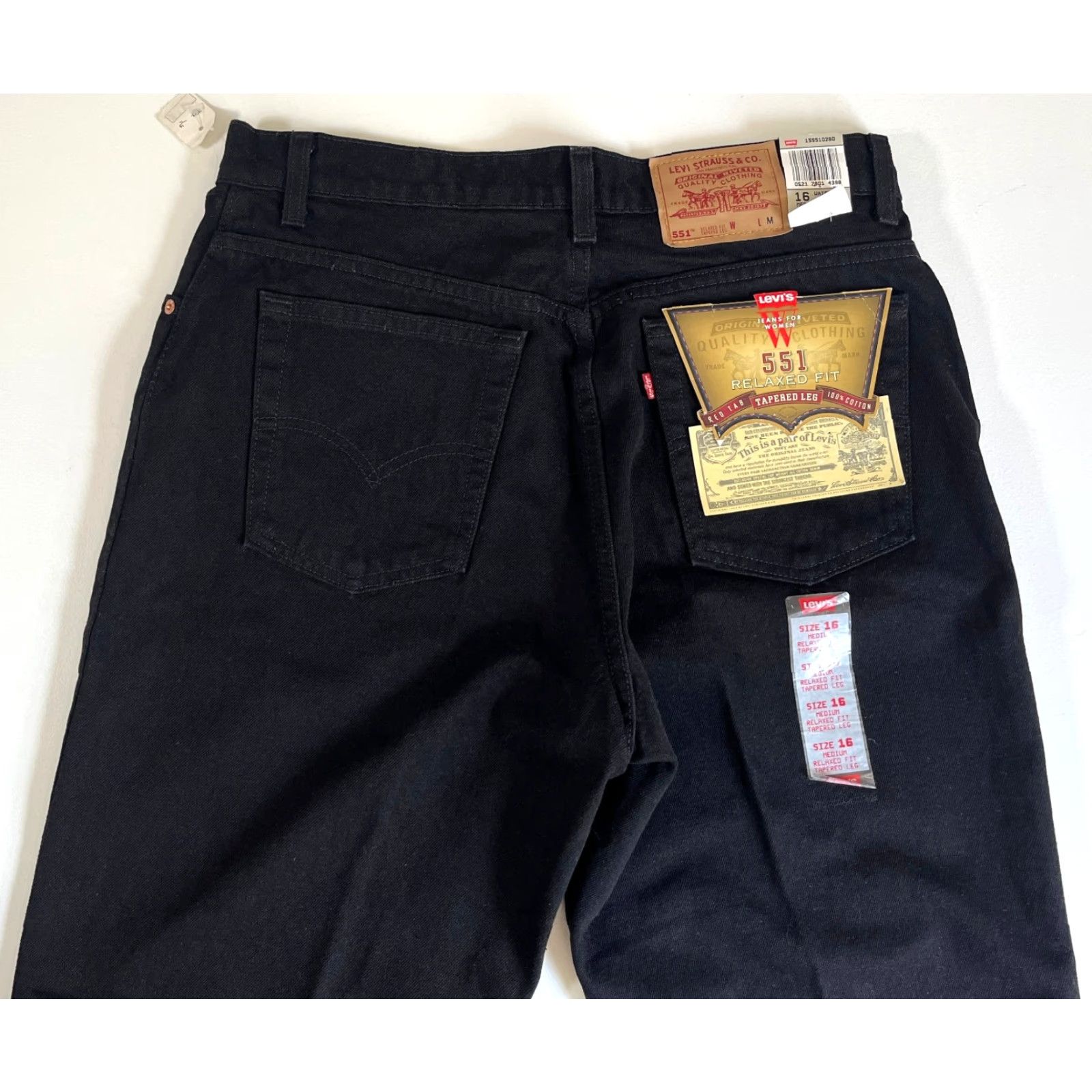Levi's VINTAGE Levi's 551 Jeans Women’s Black 16 90s Relaxed Tapered Leg Denim 100% Cotton USA Mens Women Girls Size 38" / US 16 / IT 52 - 5 Thumbnail