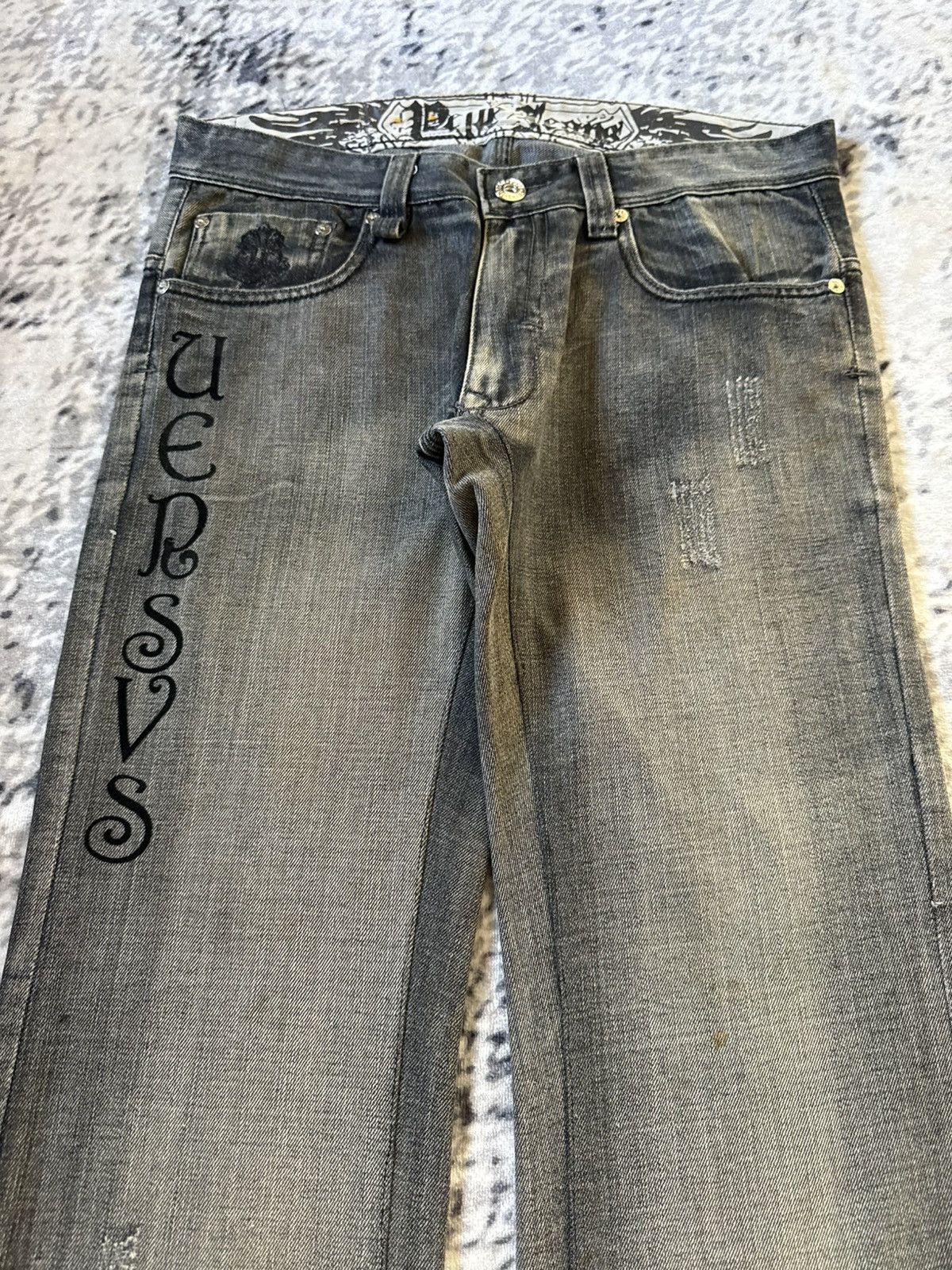 Japanese Brand ✝️ Embroidered Gothic Cross Gray Wash Jeans Pepe Brand Size US 32 / EU 48 - 14 Thumbnail