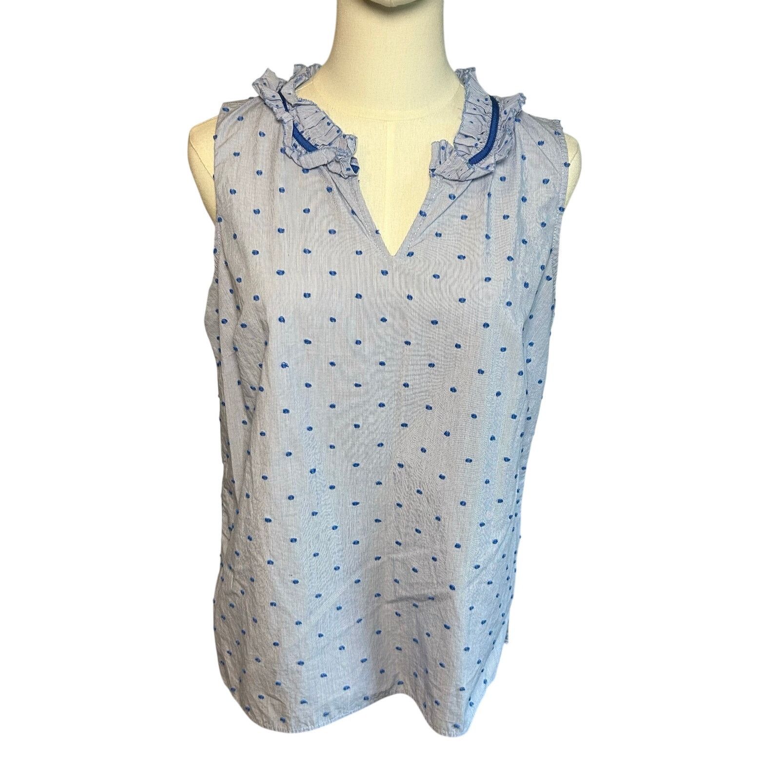 Talbots Talbots Blue Polka Dot Ruffle Collar Tank Top Medium Petite Size M / US 6-8 / IT 42-44 - 2 Thumbnail