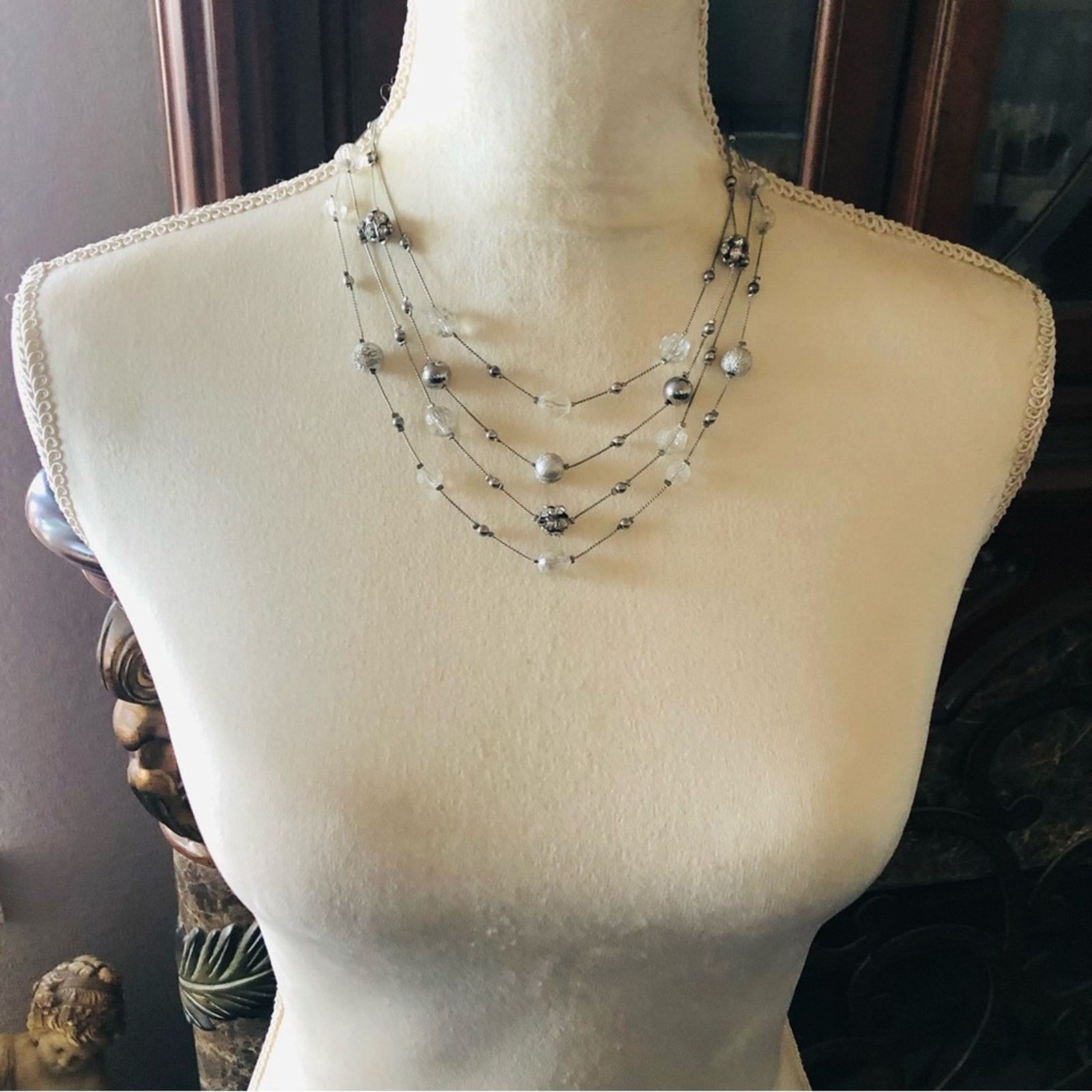 Jewelry NY&Co quad strand silver beaded chain necklace Size ONE SIZE - 5 Thumbnail