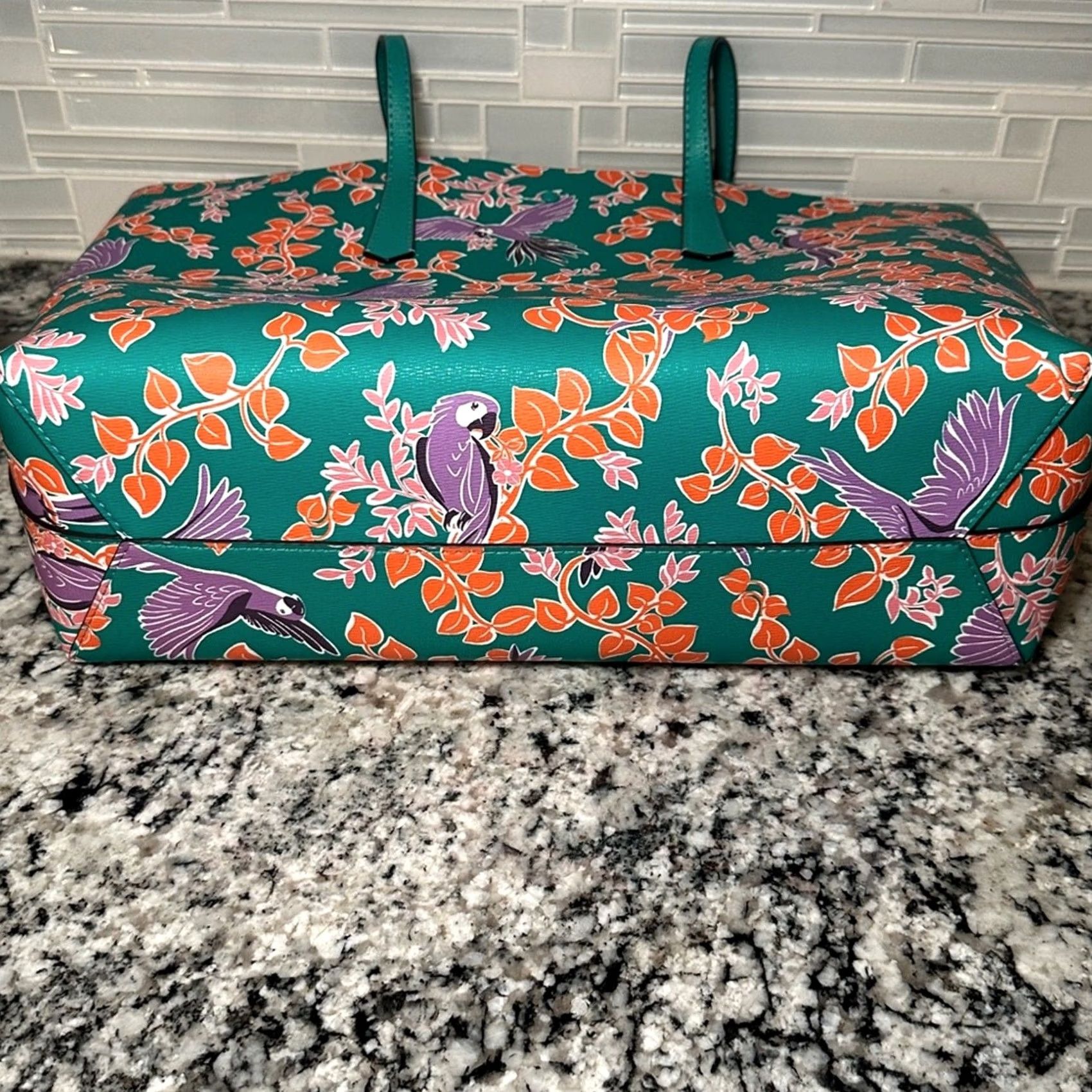 Vintage VINTAGE Kate Spade New York Molly Bird Party Large Tote w/ Matching Wallet Green Teal Orange Purple Pink Leather Tote Women Size ONE SIZE - 3 Thumbnail