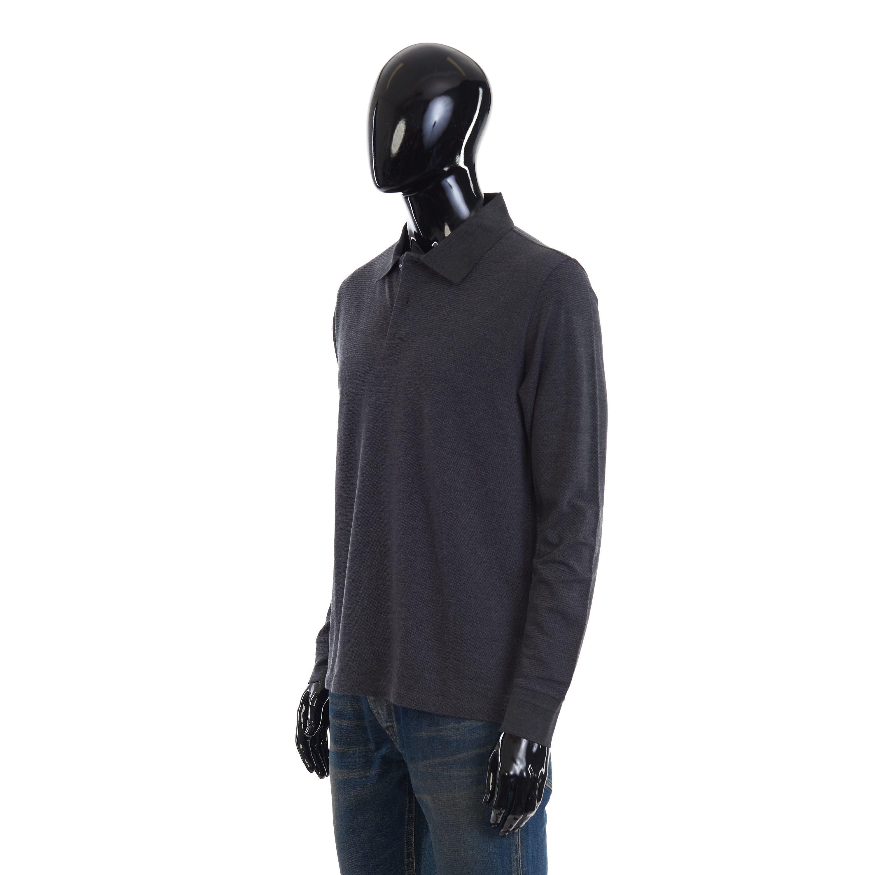 Berluti Longsleeve Polo With Leather Detail, Mulberry Silk & Wool Size US M / EU 48-50 / 2 - 3 Thumbnail