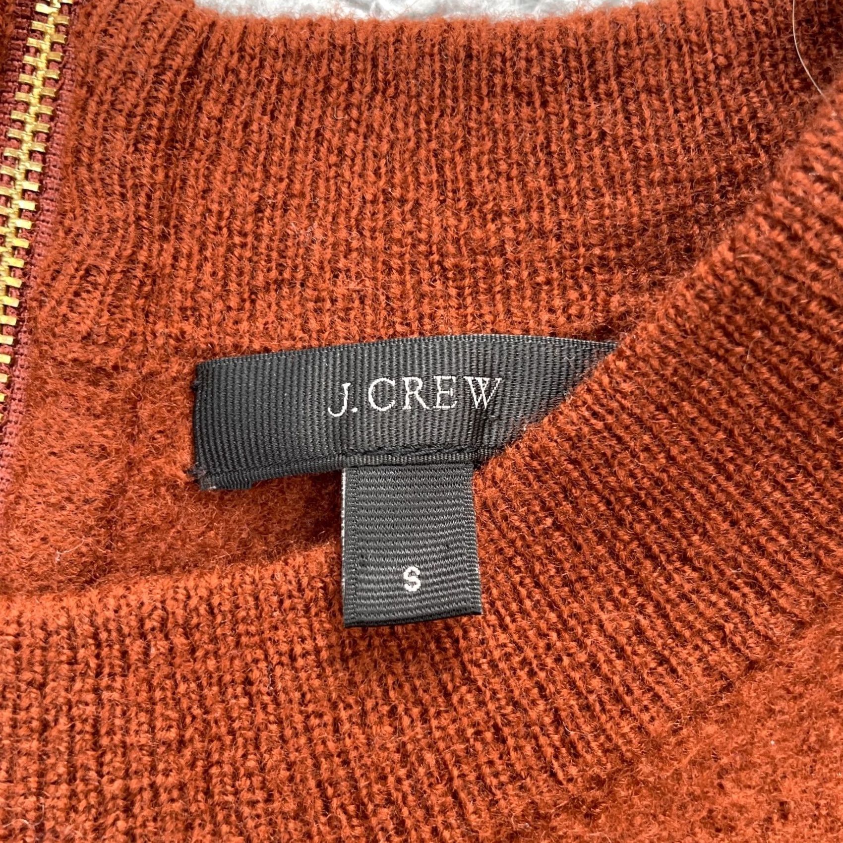 J.Crew J.CREW Sweater Cardigan Womens Small Brown Merino Wool Tight Knit Ribbed Back Zip Crew Neck Size S / US 4 / IT 40 - 3 Thumbnail