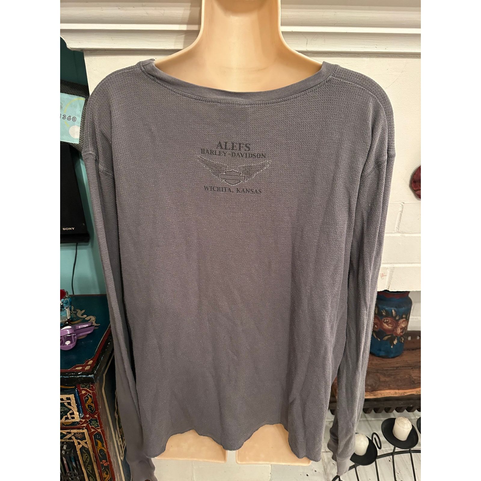Harley Davidson VINTAGE HARLEY DAVIDSON GRAY THERMAL FADED LONG SLEEVE TEE Size US S / EU 44-46 / 1 - 2 Thumbnail