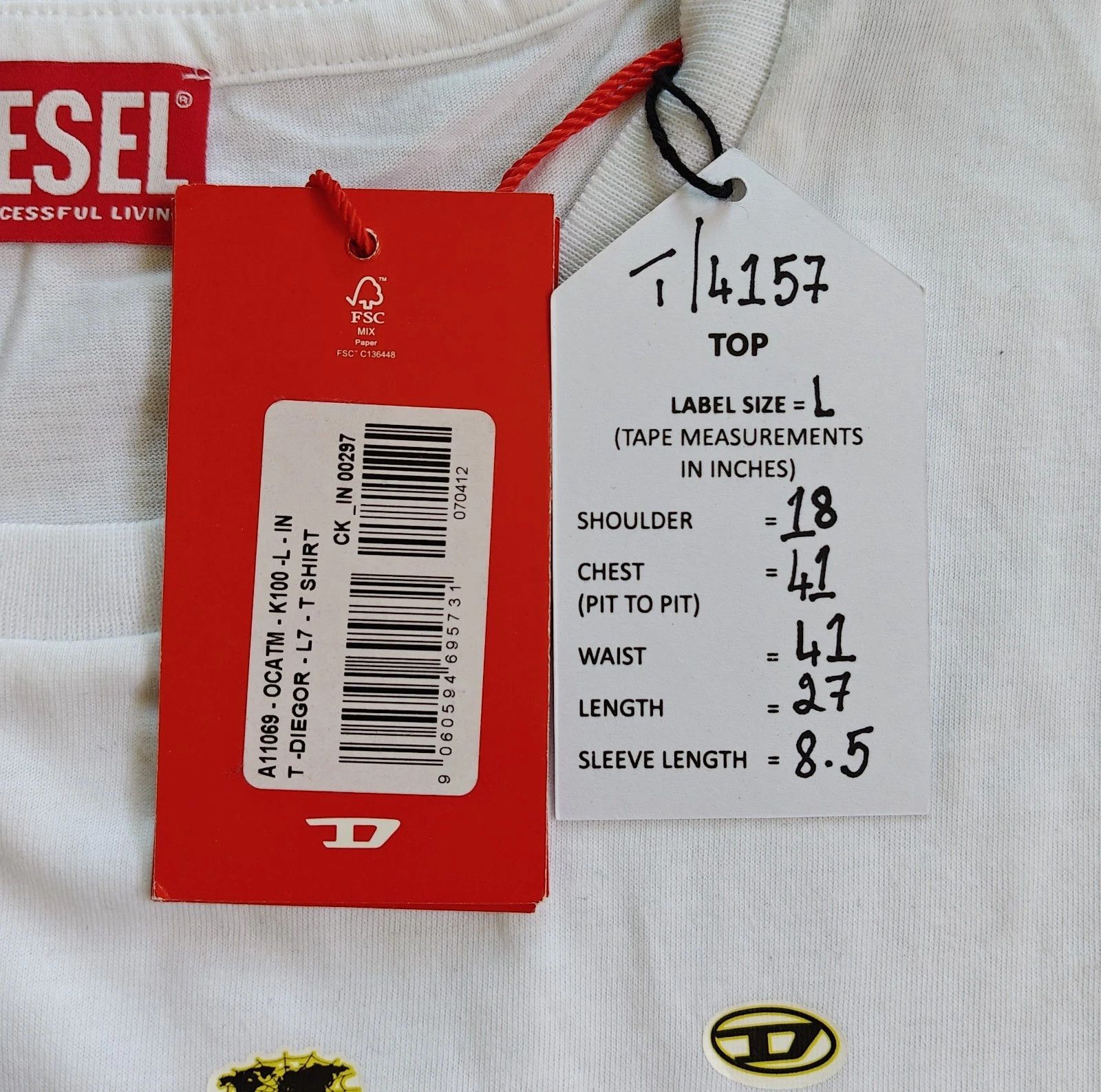 DIESEL White T-shirt with DSL 78 Denim print T 4157