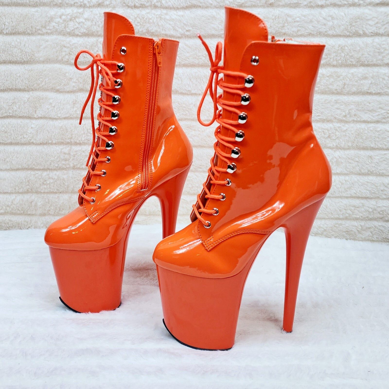 Other Flamingo 1020 Orange Patent 8" Heel Platform Ankle Boots US Size US 7 / IT 37 - 3 Thumbnail