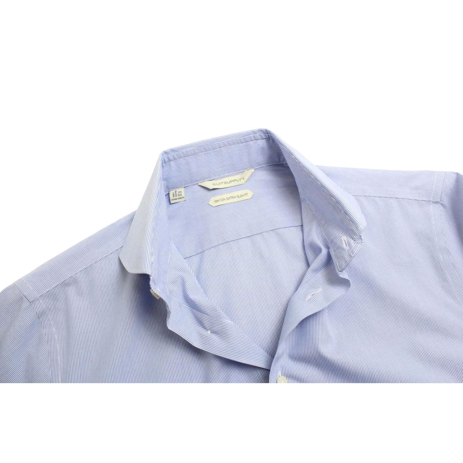 Suitsupply Suitsupply Dress Shirt Men Pinstripe Button-Up Extra Slim Fit 39 / 15 1/2 Blue Slim Formal Shirt Size 40R - 4 Thumbnail
