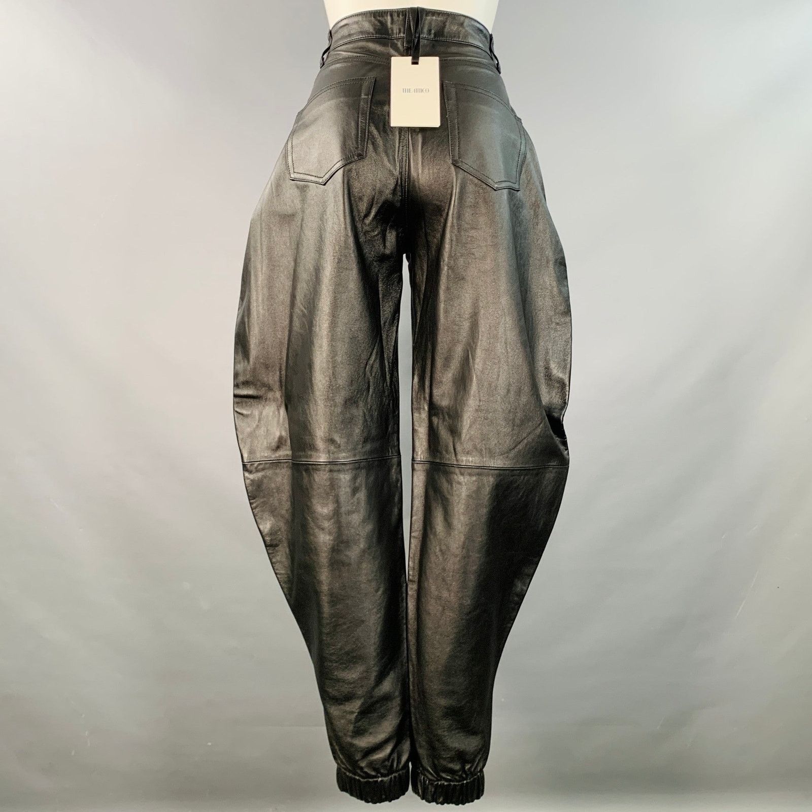 The Attico THE ATTICO Black Lambskin Leather High Waisted Casual Pants Size 27" / US 4 / IT 40 - 2 Thumbnail