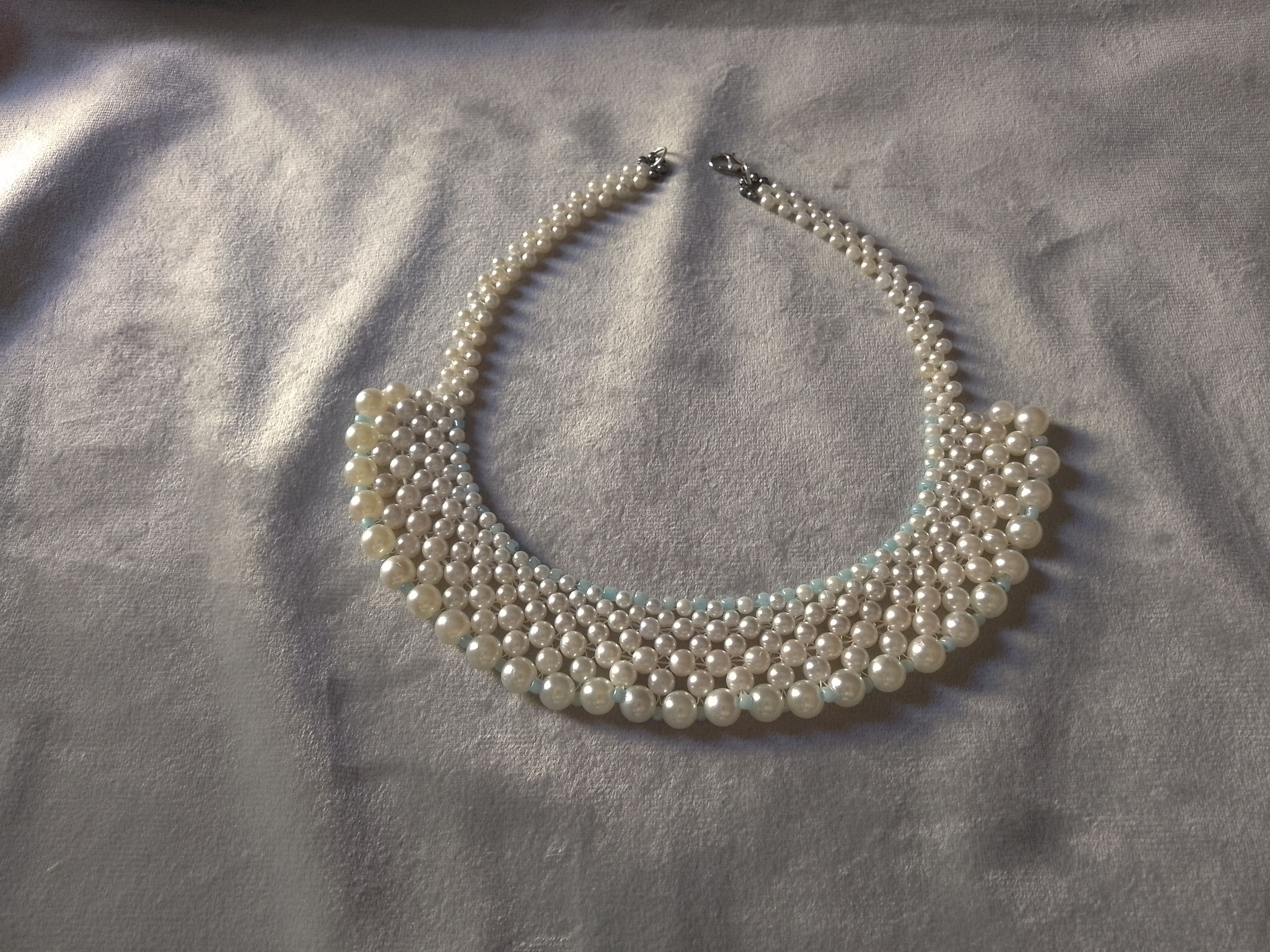 Handmade Necklace White Pearls Netted Elegant Wedding Size ONE SIZE - 7 Thumbnail