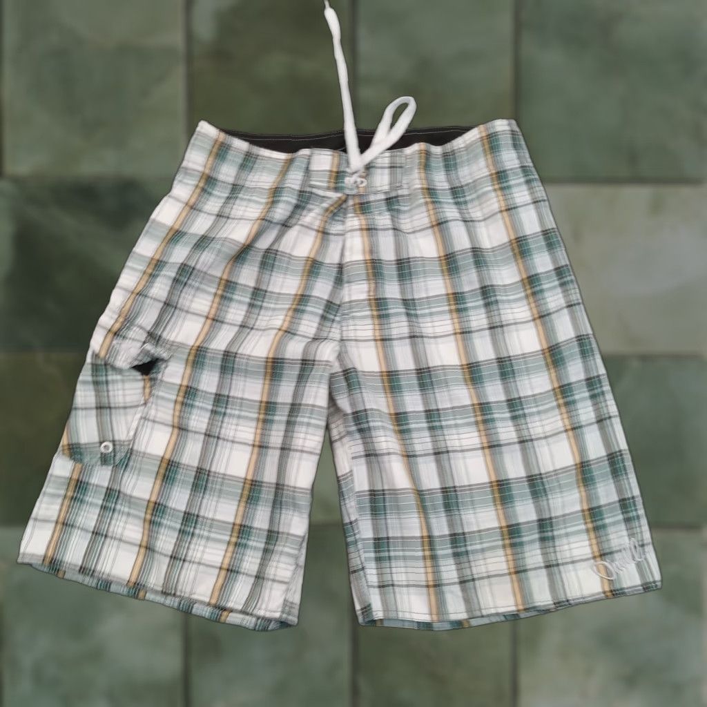 O'Neill O'Neill Board Shorts Mens Regular 33 Green Plaid Polyester Drawstring Surfing Beach Size US 33 - 1 Thumbnail