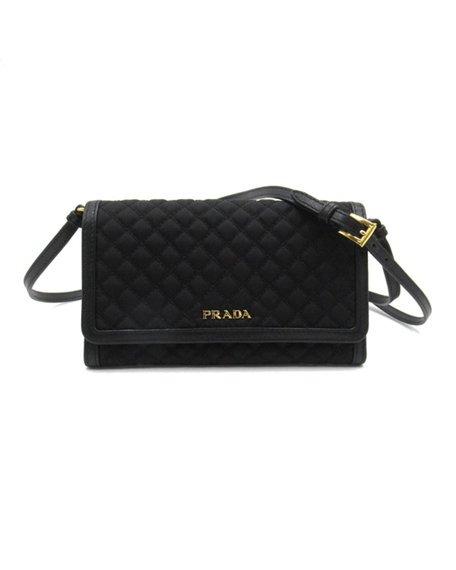 image of Prada Quilted Nylon And Leather Wallet On Strap Bag in Black, Women's