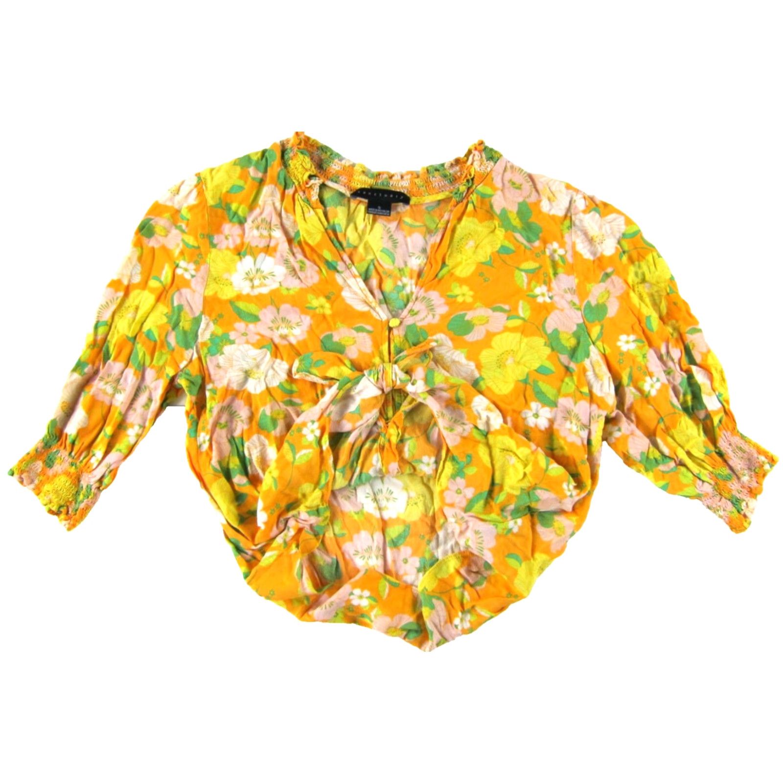 Sanctuary Sanctuary Floral Button-Up Blouse Small Women's 100% Rayon Yellow Orange Green Pink Shirt Top Casual Business Size S / US 4 / IT 40 - 4 Thumbnail