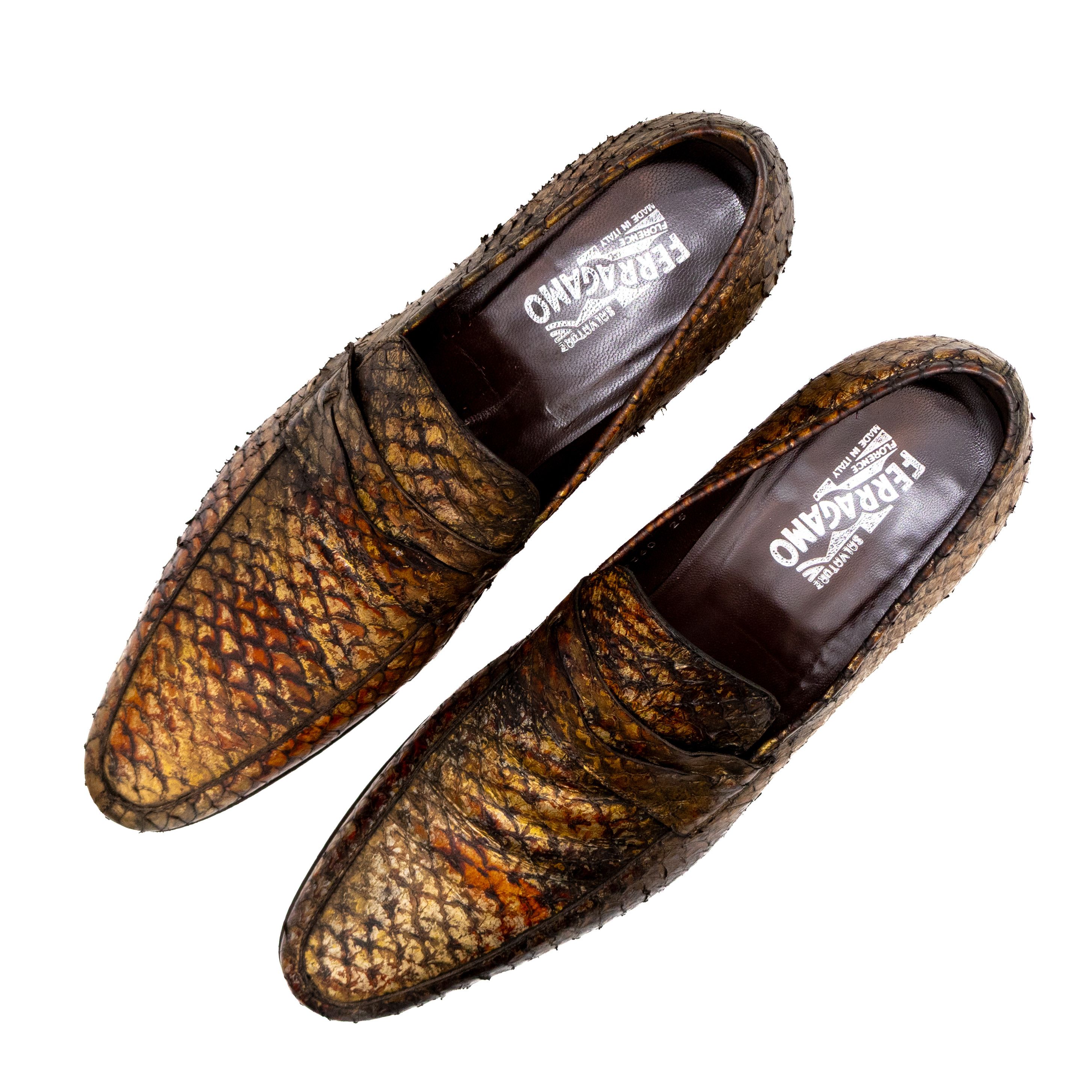 Salvatore Ferragamo Salvatore Ferragamo Python Snakeskin Loafers Gold US 12 Size US 12 / EU 45 - 8 Thumbnail