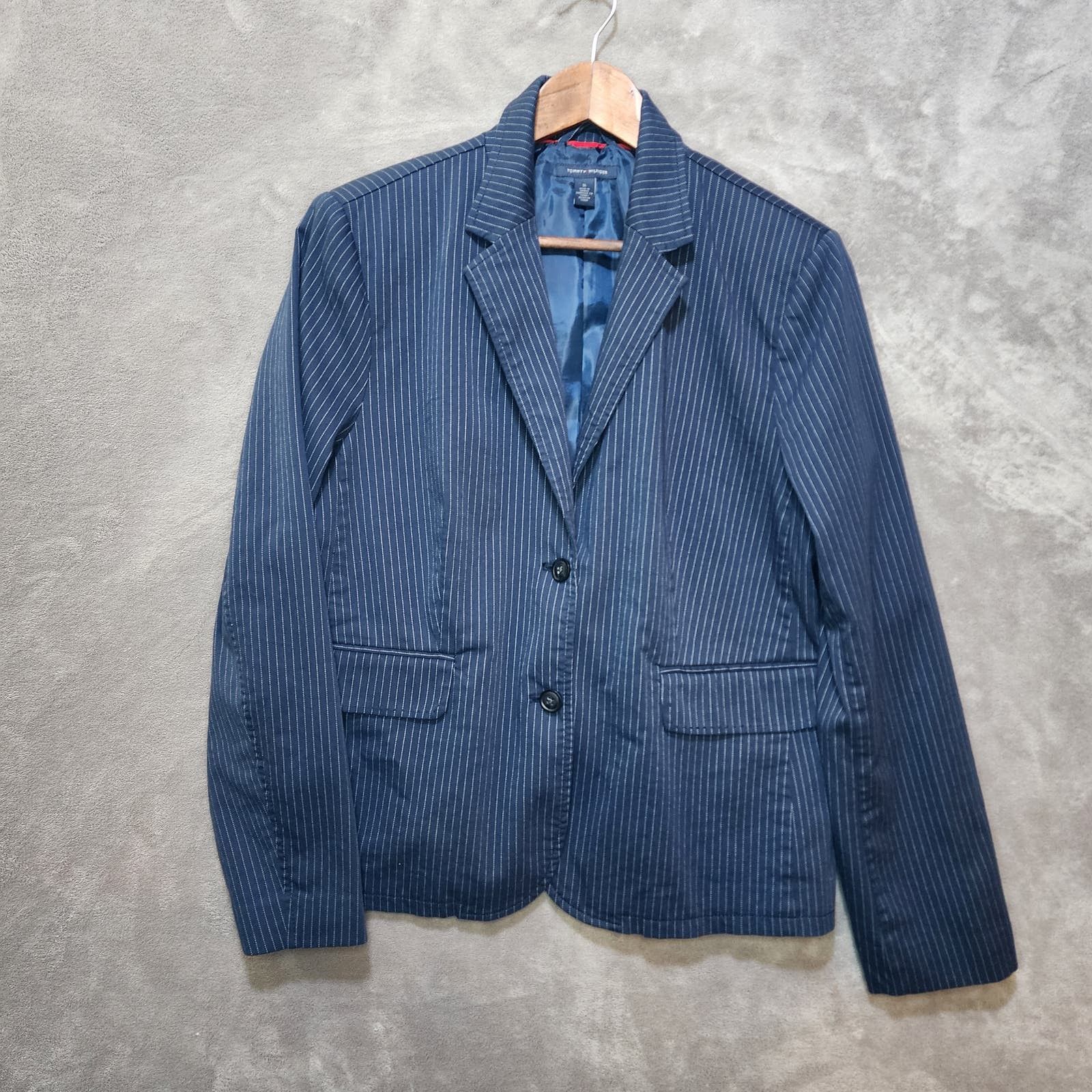image of Tommy Hilfiger Women's Size 16 Blue Striped Blazer