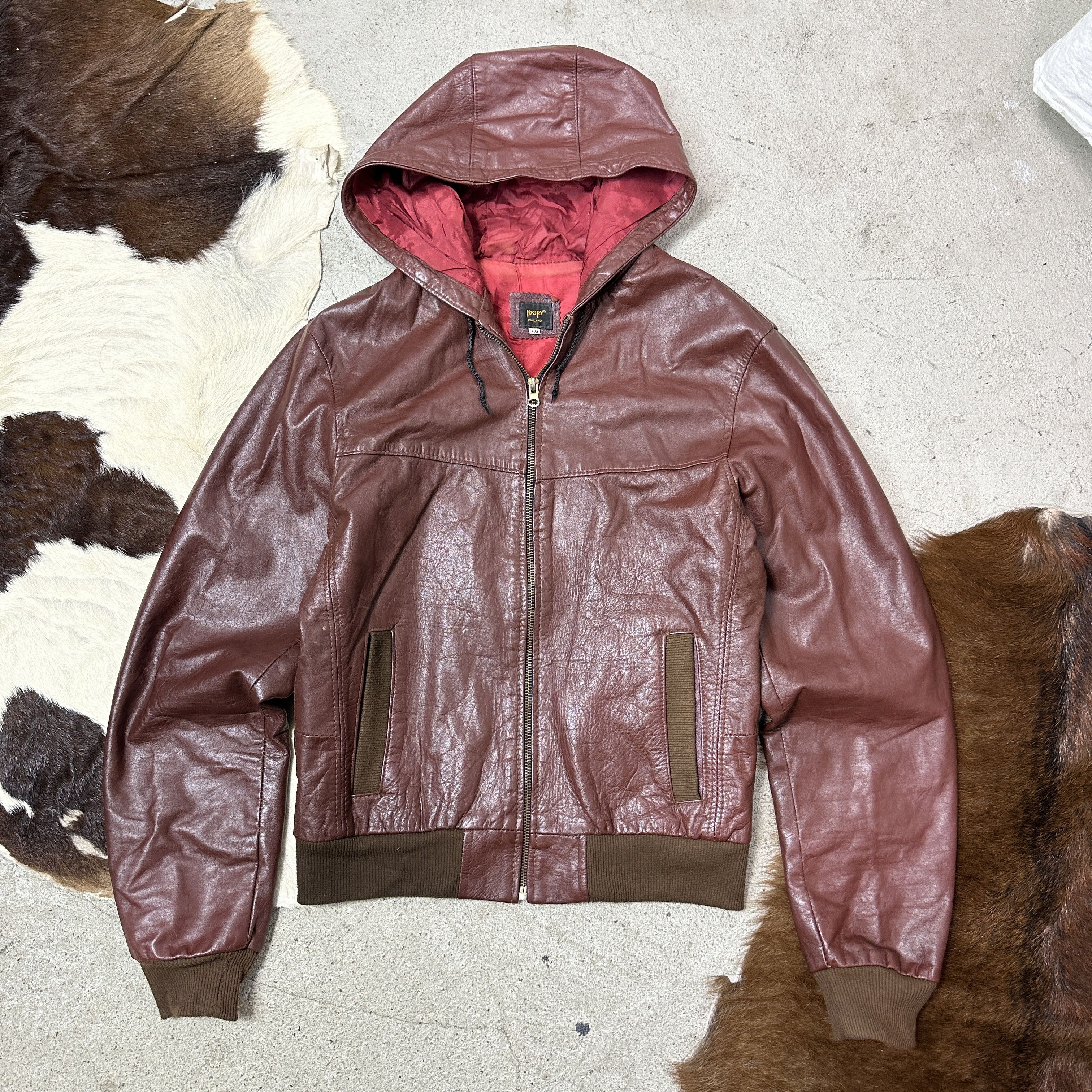Vintage Vintage Leather Biker Grunge Burgundy Hooded Jacket 90s Size M / US 6-8 / IT 42-44 - 4 Thumbnail