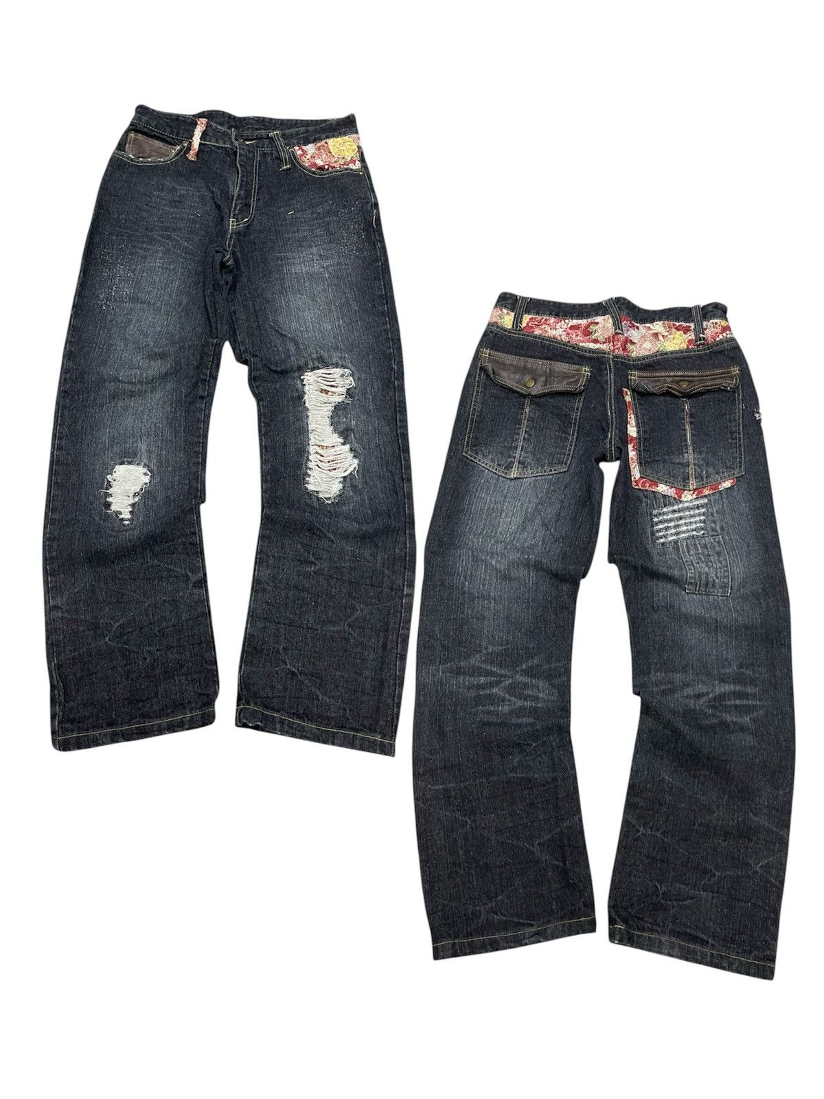 20471120 2000s GUMU BORO SHASHIKO DISTRESSED JEANS RARE DESIGN Size US 29 - 1 Thumbnail
