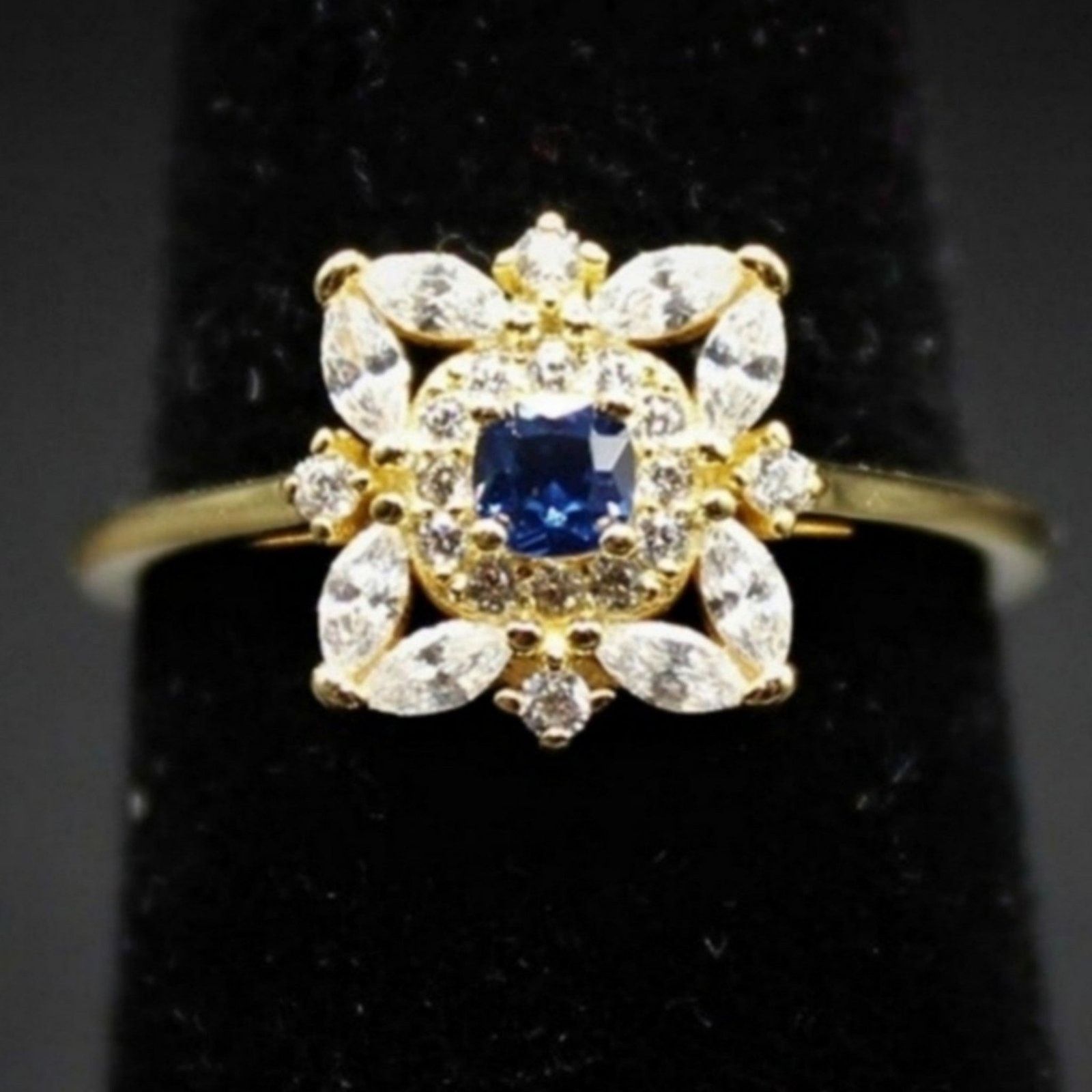 Other Flower Ring Cubic Zirconia Synthetic 18k Yellow Gold/Blue 8 Size ONE SIZE - 2 Thumbnail