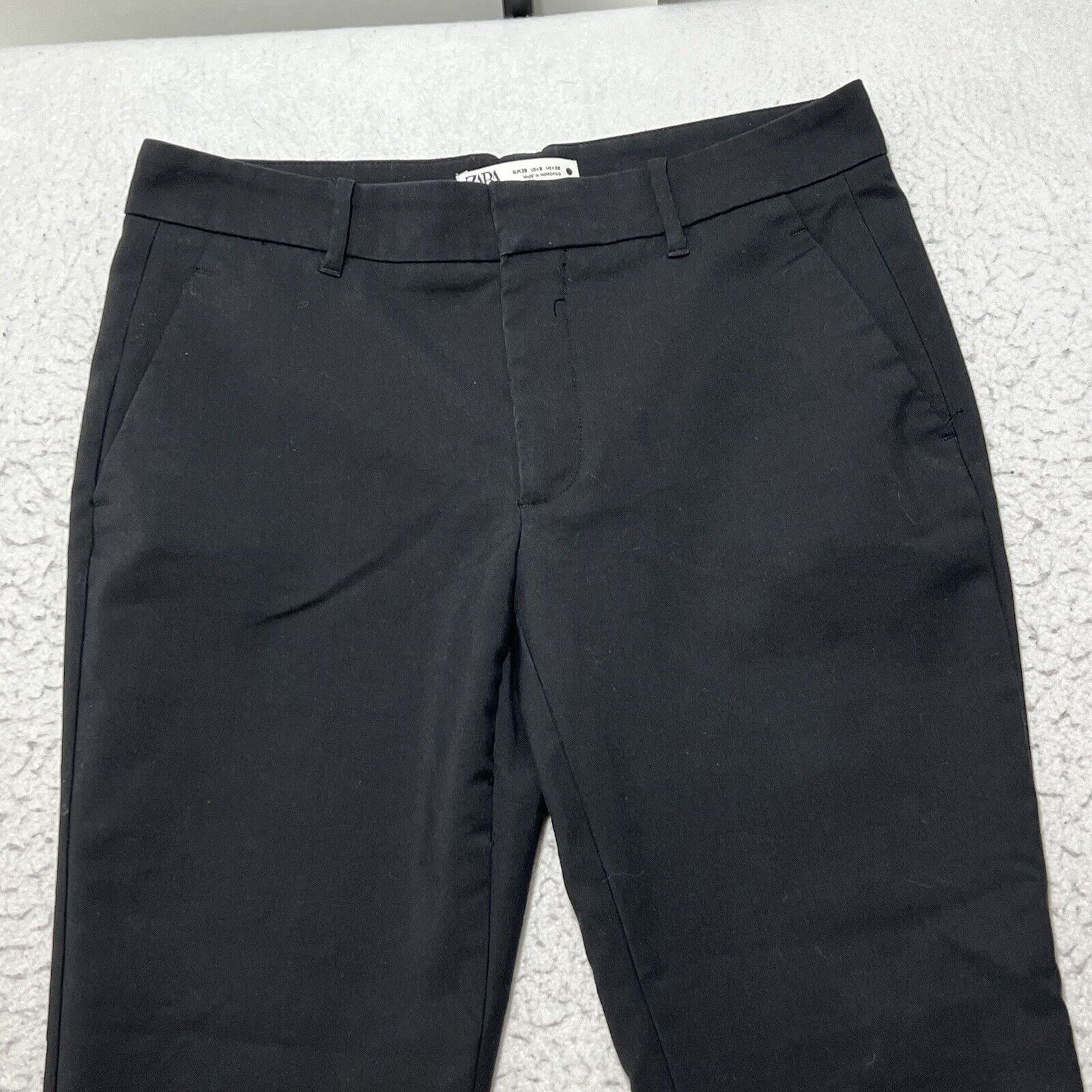 Zara Zara Capri Career Flat Front Dress Pants Solid Black Stretch Size 28" / US 6 / IT 42 - 2 Thumbnail