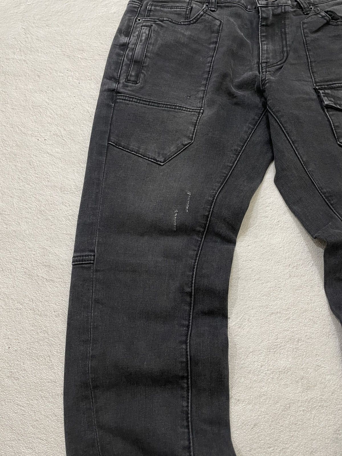 Japanese Brand 00s Kapital Black Moto Cargo Jeans Slim Straight Biker Denim Size US 30 / EU 46 - 4 Thumbnail