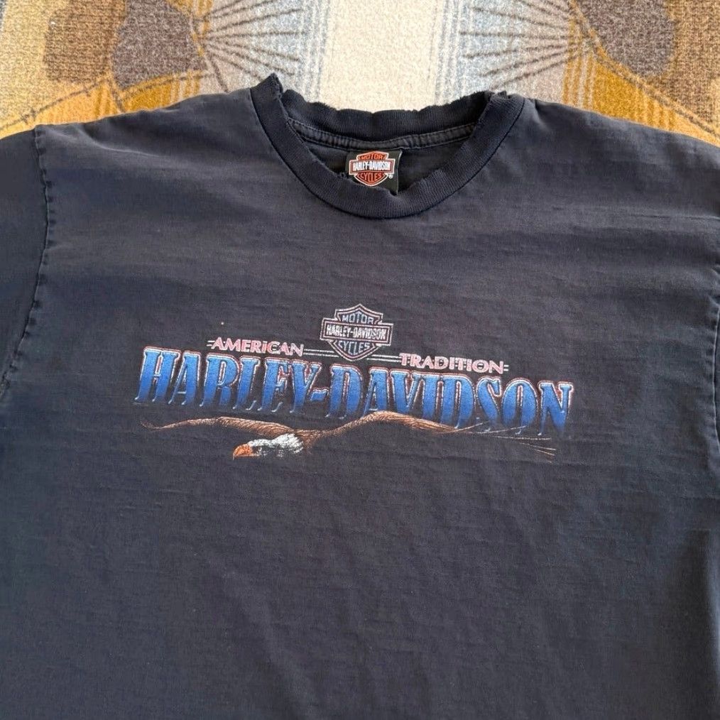 Harley Davidson VINTAGE Harley Davidson Biker T-Shirt XL Men Short Sleeve Black Distressed 1990s Motorcycle 90s Spring Fall Summer Made USA Size US XL / EU 56 / 4 - 4 Thumbnail