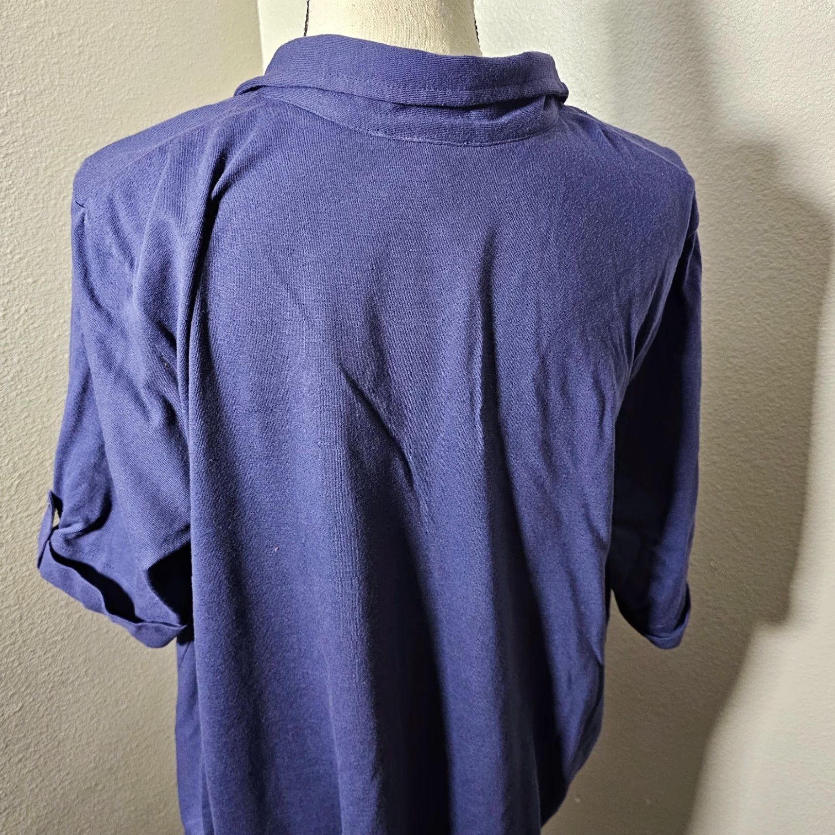 Vintage Only Necessities Women's Button-Down Blouse Shirt 1X Purple 3/4 Sleeve Pocket Casual Polka Dot Image: N/A Size XL / US 12-14 / IT 48-50 - 3 Thumbnail