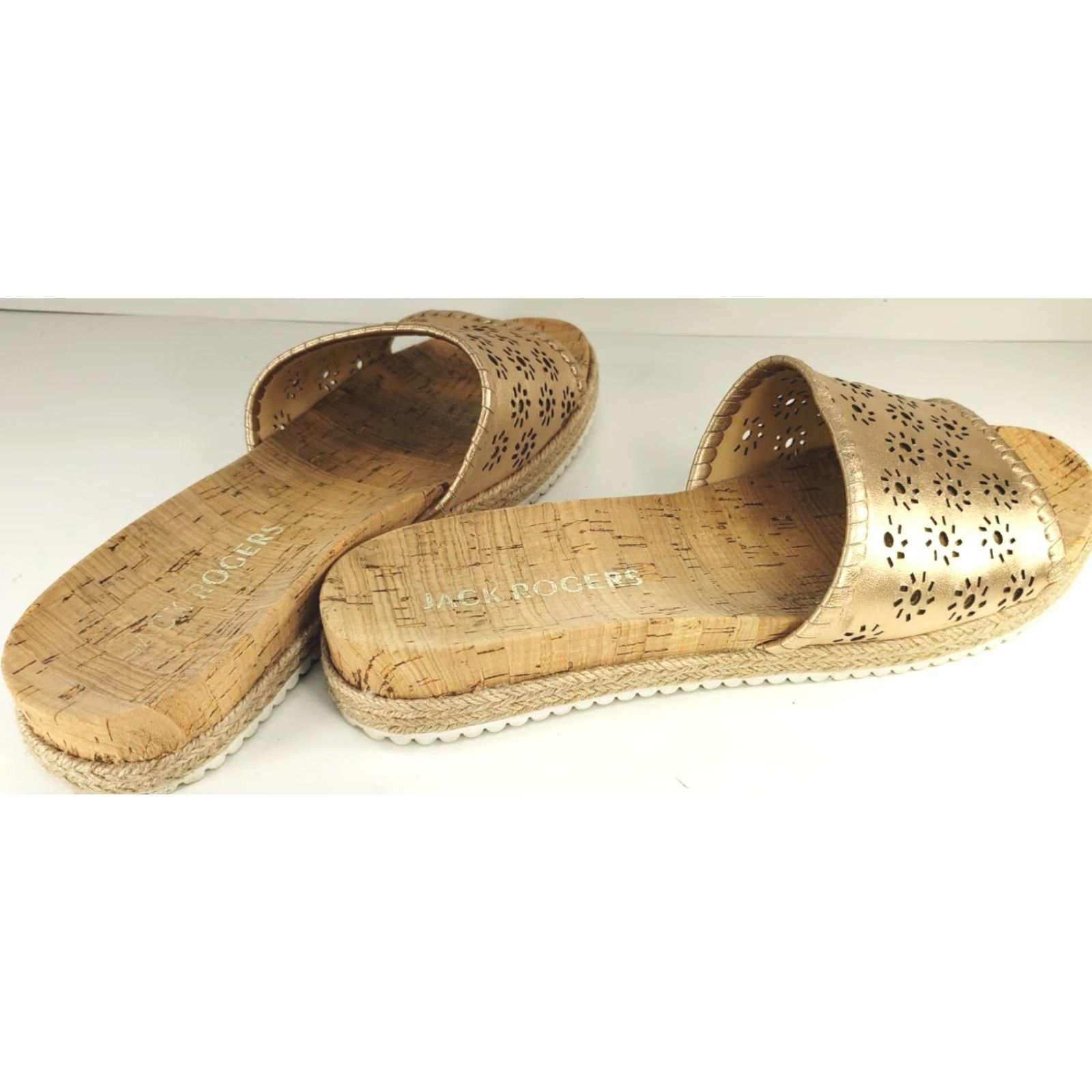 Jack Rogers Jack Rogers Women's 9M Metallic Floral Perforated Espadrille Cork Slide Sandal Size US 9 / IT 39 - 4 Thumbnail
