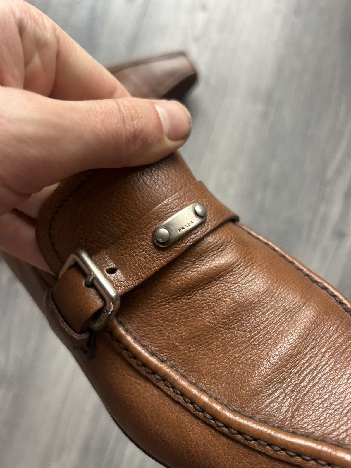 Prada Prada Brown Pebbled Leather Loafers Size US 9 / EU 42 - 10 Thumbnail