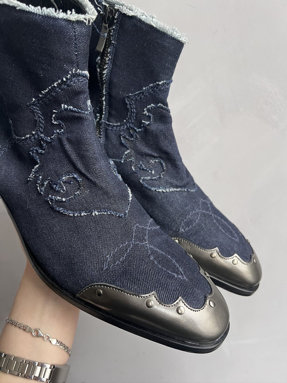 Western Rise Italy western style denim moto boots fashion style Size US 9 / EU 42 - 4 Thumbnail