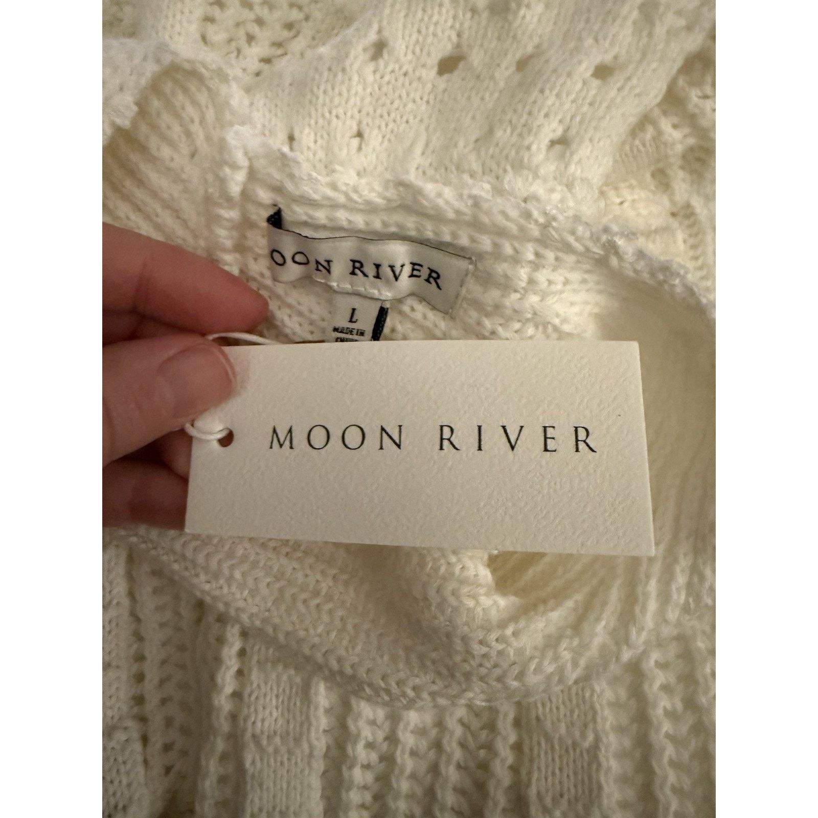 NWT MOON RIVER Ivory Knit Midi Dress White L