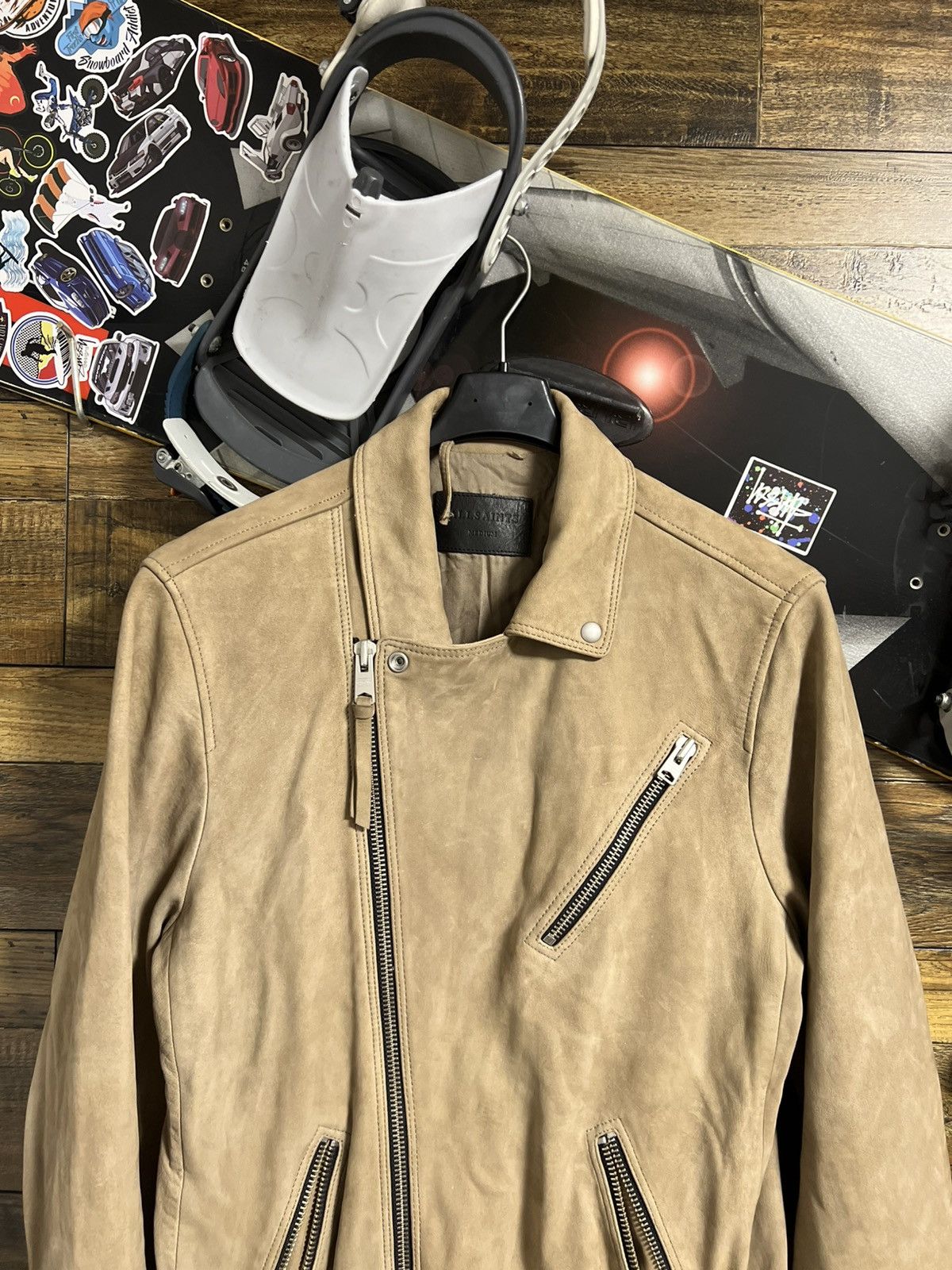 Allsaints AllSaints Holton Biker Suede Leather Jacket Beige Men M Size US M / EU 48-50 / 2 - 3 Thumbnail