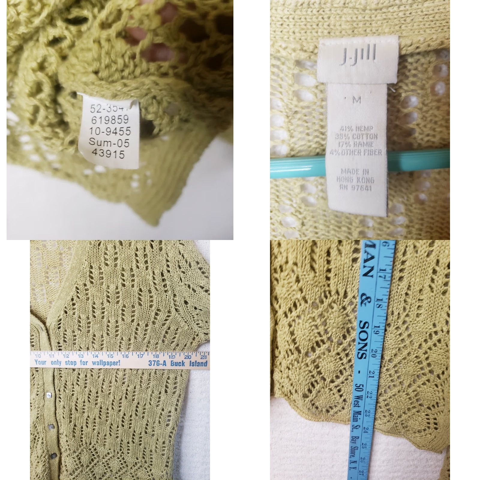 J. Jill J. Jill Bell Sleeve Cardigan Open Knit Light Green Hemp Cotton Size M Women Sweater V-Neck Bell Sleeve Regular Dry-clean Only Size M / US 6-8 / IT 42-44 - 8 Thumbnail