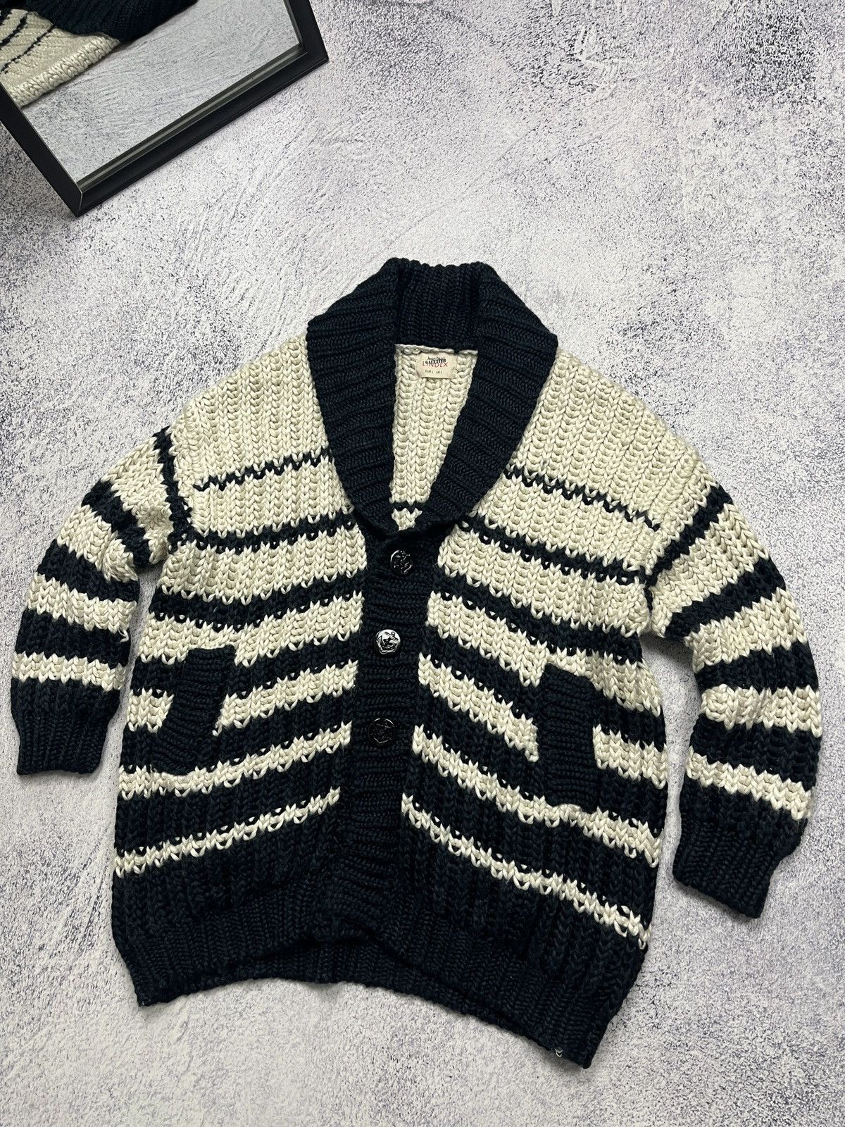 Jean Paul Gaultier Women's Jean Paul Gaultier Lindex Wool Black White Cardigan Size L / US 10 / IT 46 - 2 Thumbnail