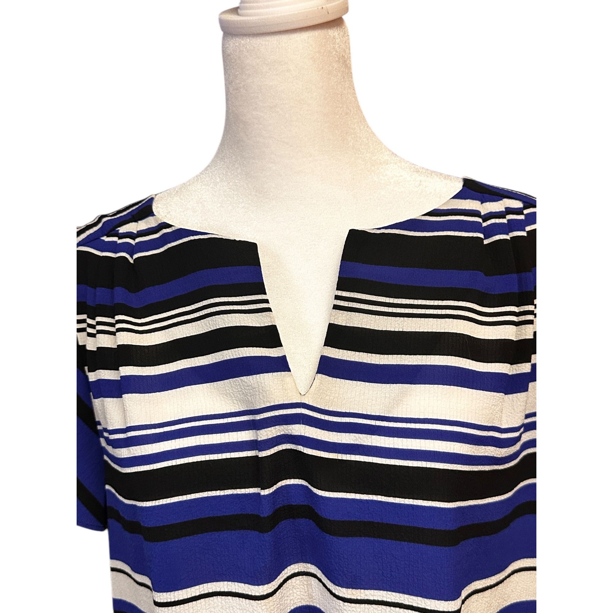 Other Elle Womens Striped Short Sleeve Top Large Blue & Black Poly Size L / US 10 / IT 46 - 11 Thumbnail