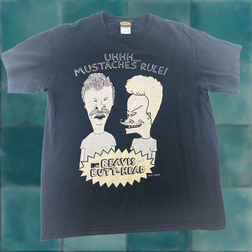 Vintage VINTAGE Beavis And Butthead Shirt Mens Medium Black Mustaches Rule Size Size US M / EU 48-50 / 2 - 1 Thumbnail
